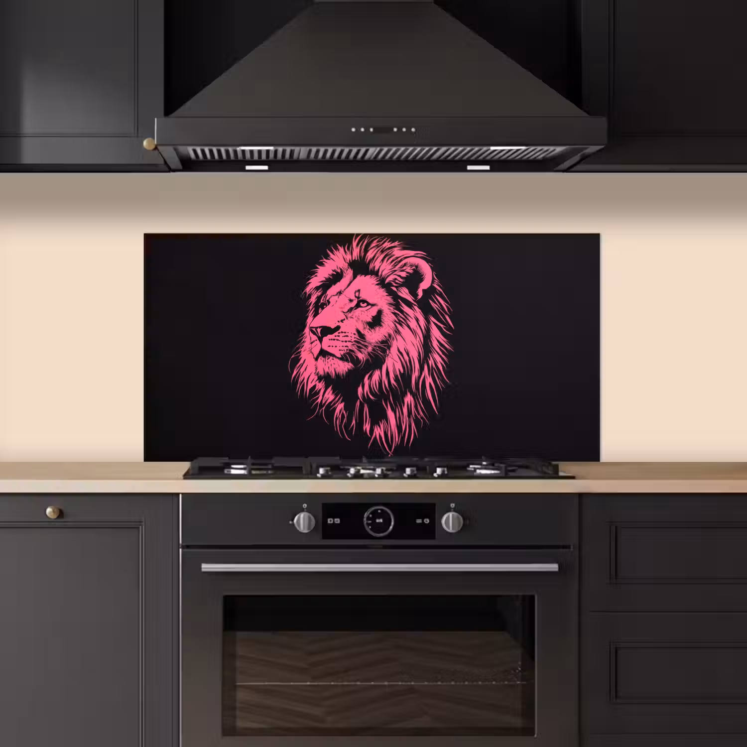 Leeuw - Zwart - Roze - Neon keuken achterwand spatscherm middel -sfeer1