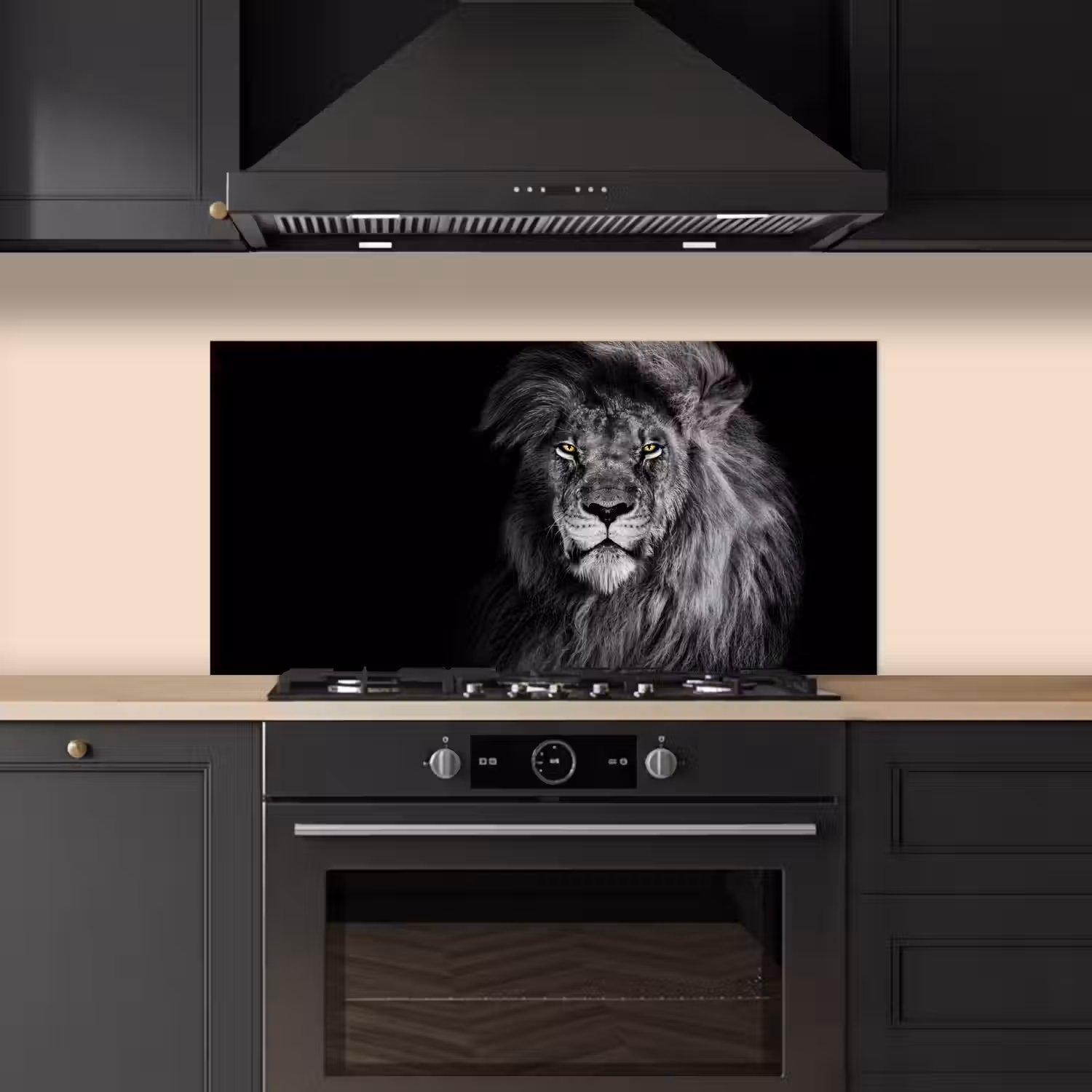 Leeuw - Ogen - Oranje - Zwart wit - Dieren - Portret keuken achterwand spatscherm middel -sfeer1
