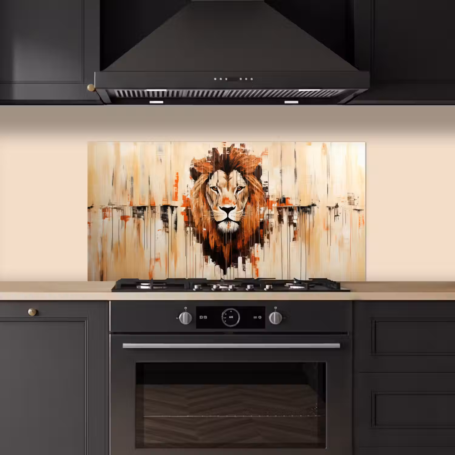 Leeuwenkop - Lijnen - Crème keuken achterwand spatscherm middel -sfeer1