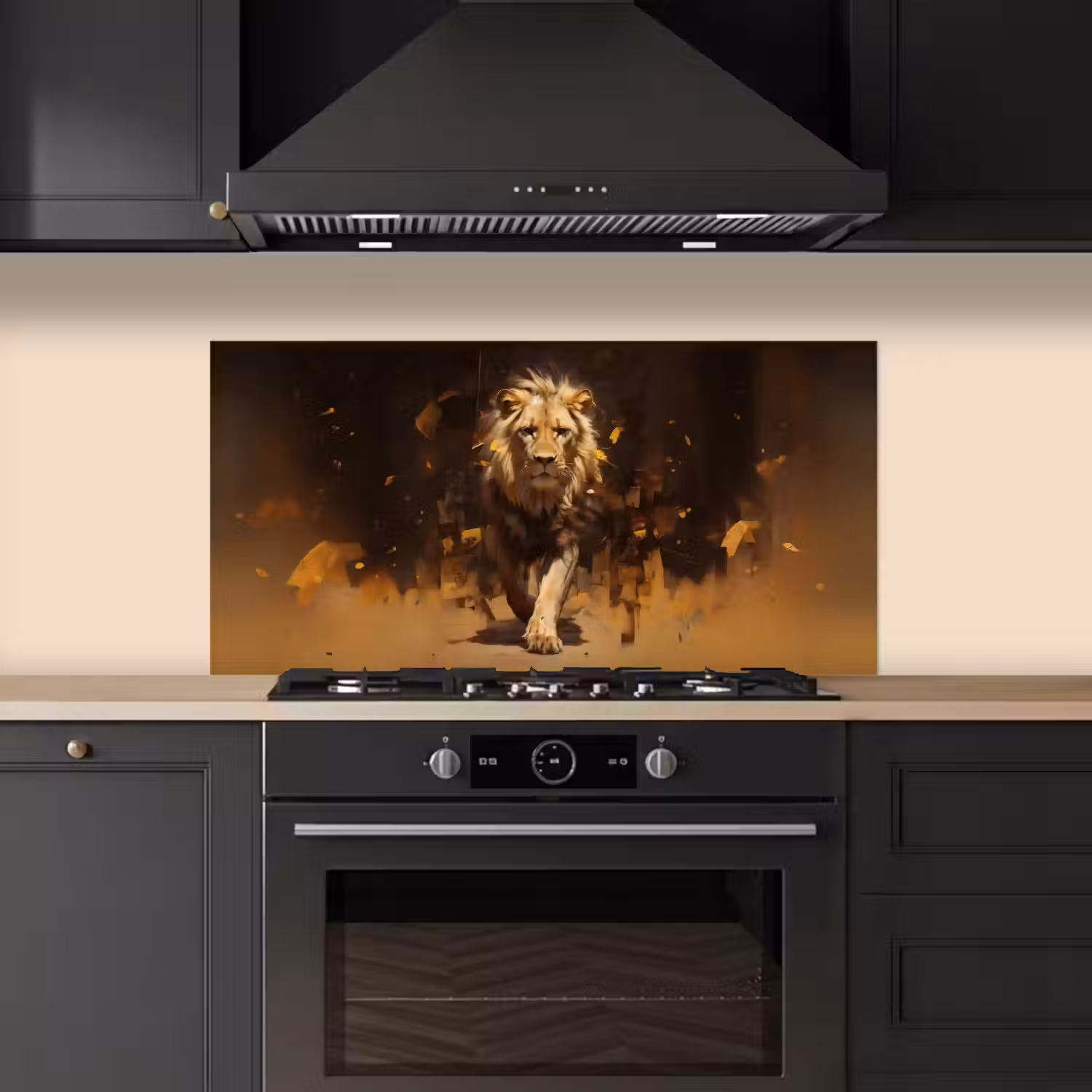 Leeuw - Geschilderd - Abstract - Goud keuken achterwand spatscherm middel -sfeer1