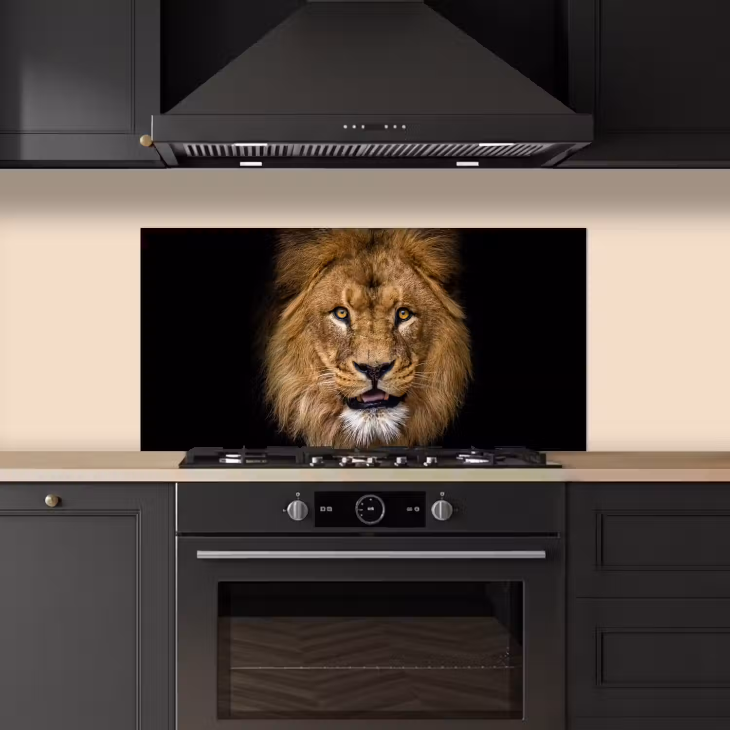 Leeuw - Portret - Zwart - Dieren keuken achterwand spatscherm middel -sfeer1