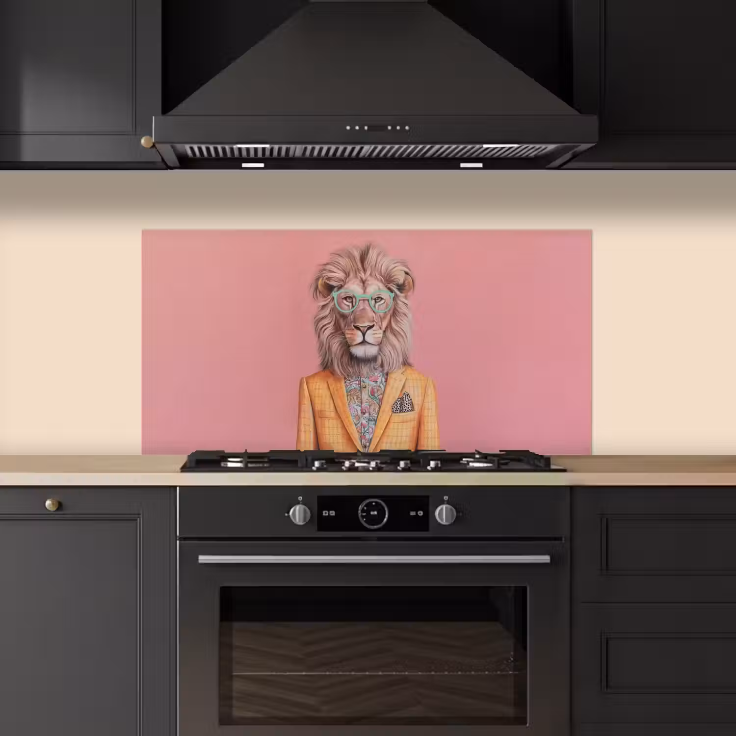 Leeuw - Pak - Geruit - Bril keuken achterwand spatscherm middel -sfeer1