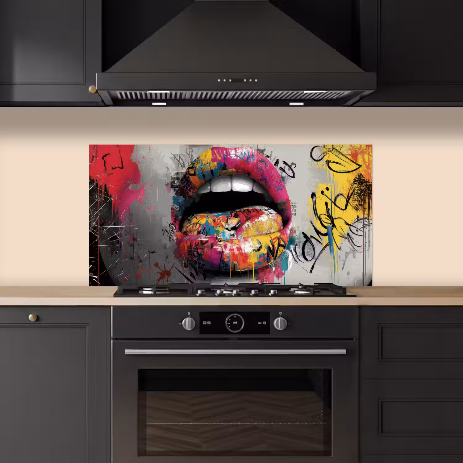 Lippen - Graffiti - Expressief keuken achterwand spatscherm middel -sfeer1