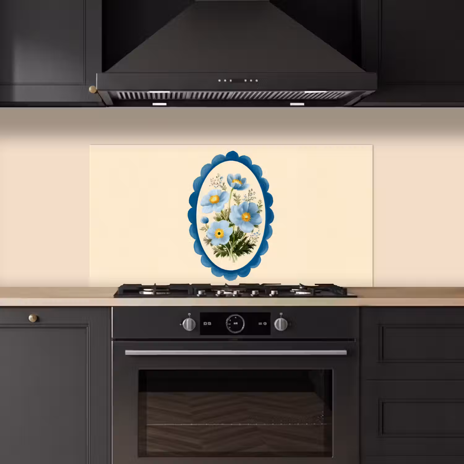 Lijst - Bloemen - Lichtblauw - Illustratie keuken achterwand spatscherm middel -sfeer1