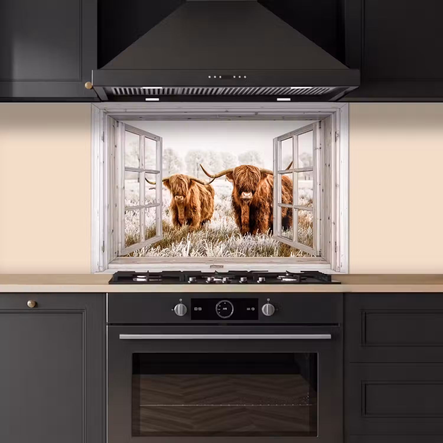 Doorkijk - Schotse hooglander - Dieren keuken achterwand spatscherm middel -sfeer1