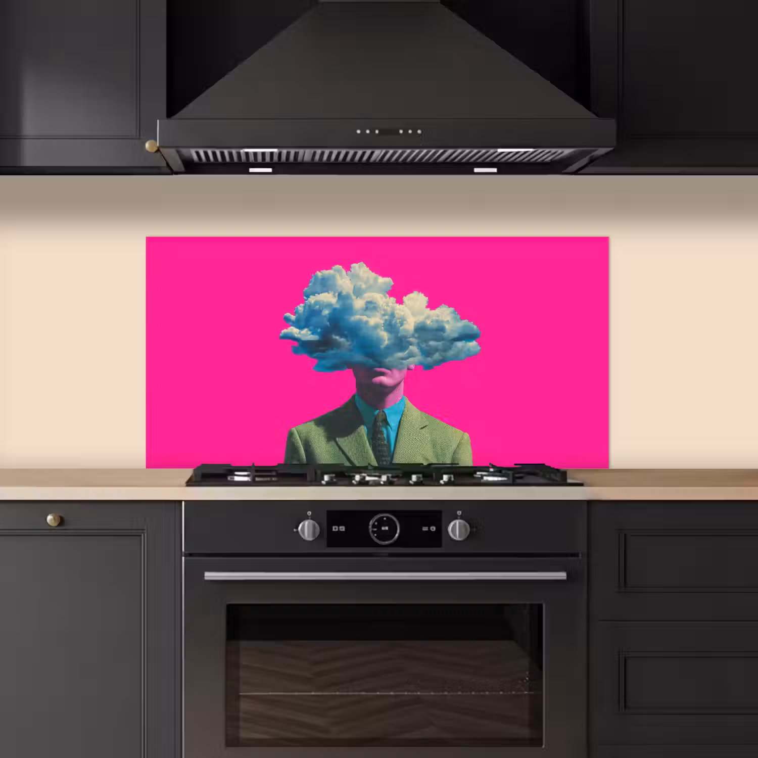 Man - Pak - Wolk - Roze keuken achterwand spatscherm middel -sfeer1