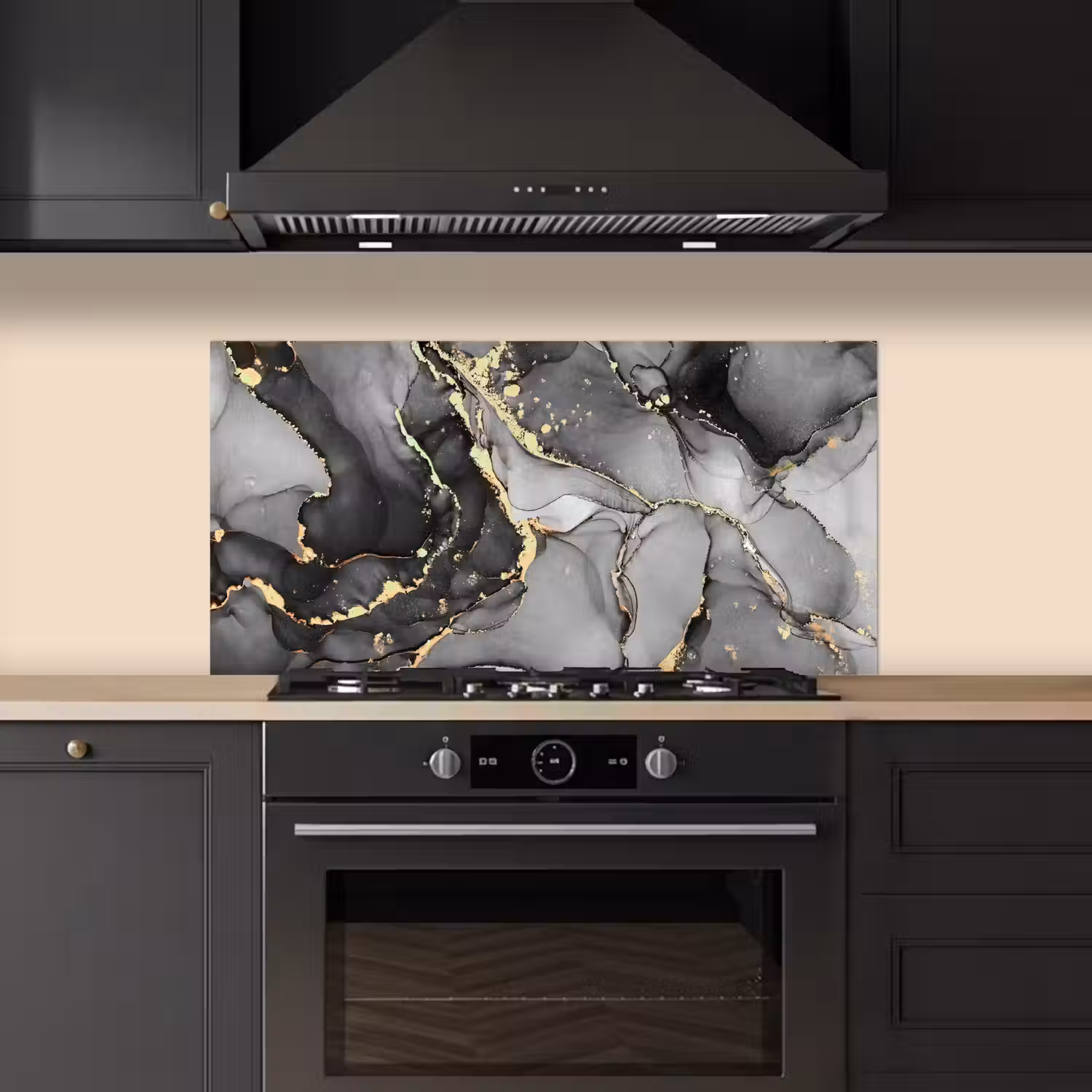 Marmer - Zwart - Goud - Grijs keuken achterwand spatscherm middel -sfeer1