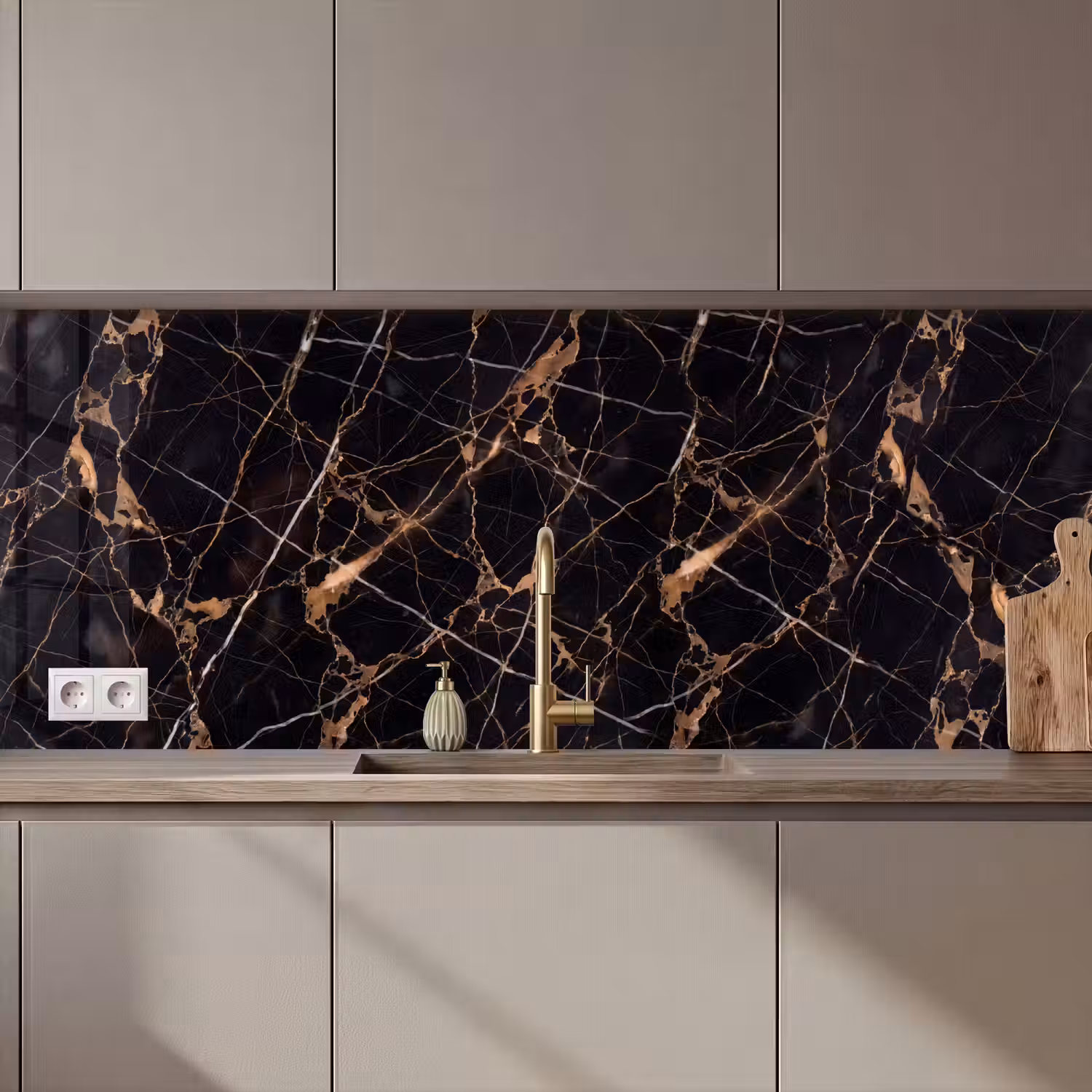 Marmer - Goud - Abstract - Zwart keuken achterwand 2 middel zz_3dshopping