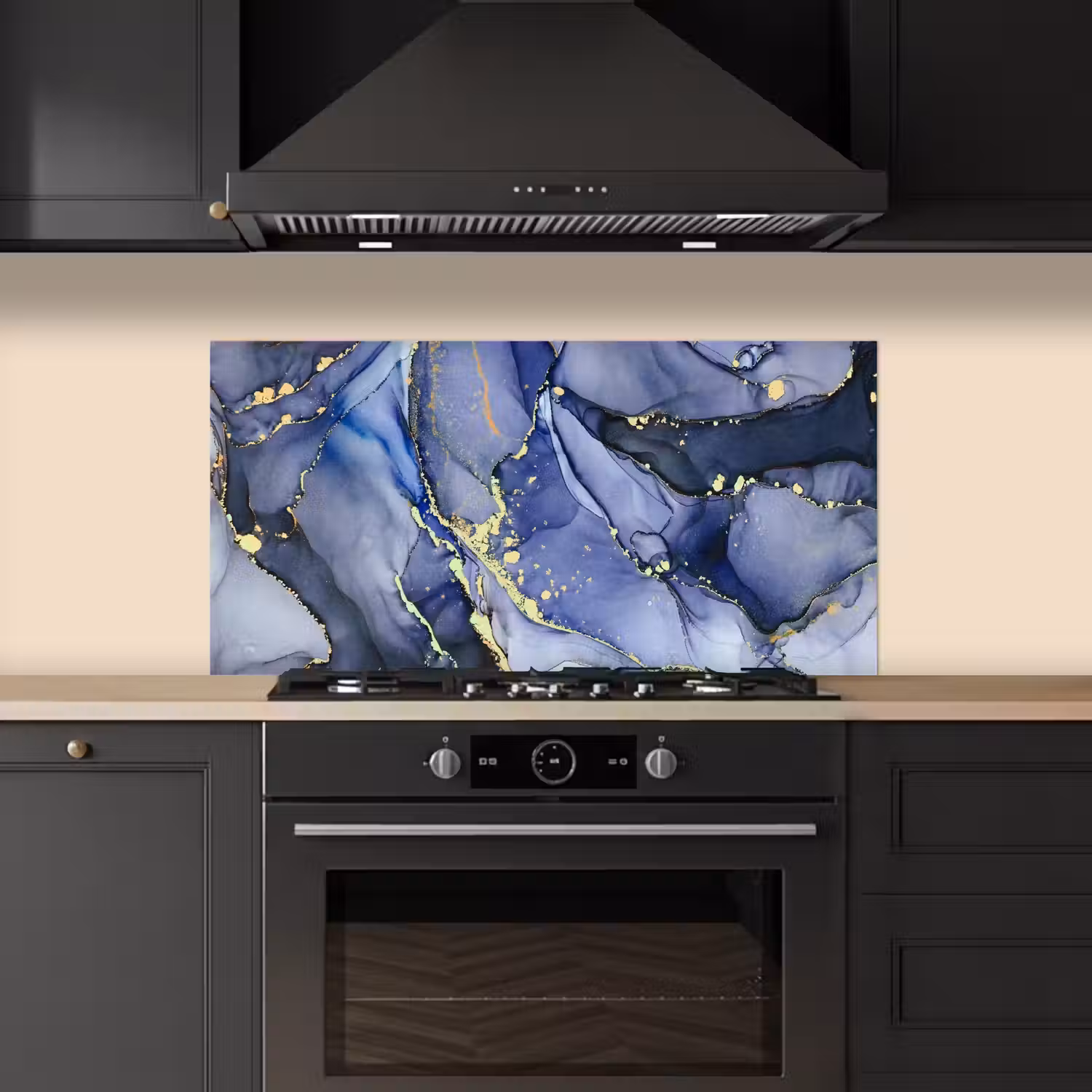 Marmer - Goud - Abstract - Blauw keuken achterwand spatscherm middel -sfeer1