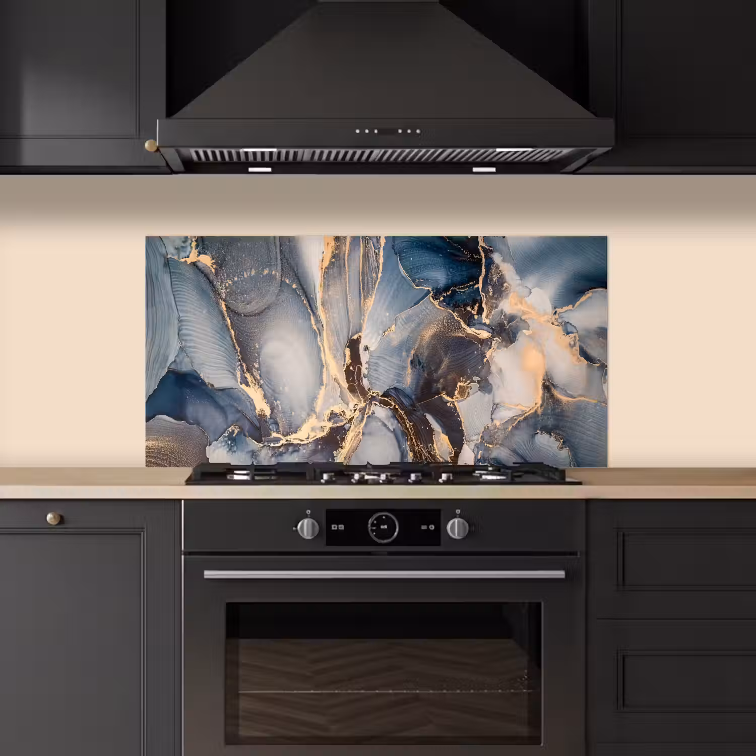 Marmer - Grijs - Blauw - Luxe - Goud keuken achterwand spatscherm middel -sfeer1