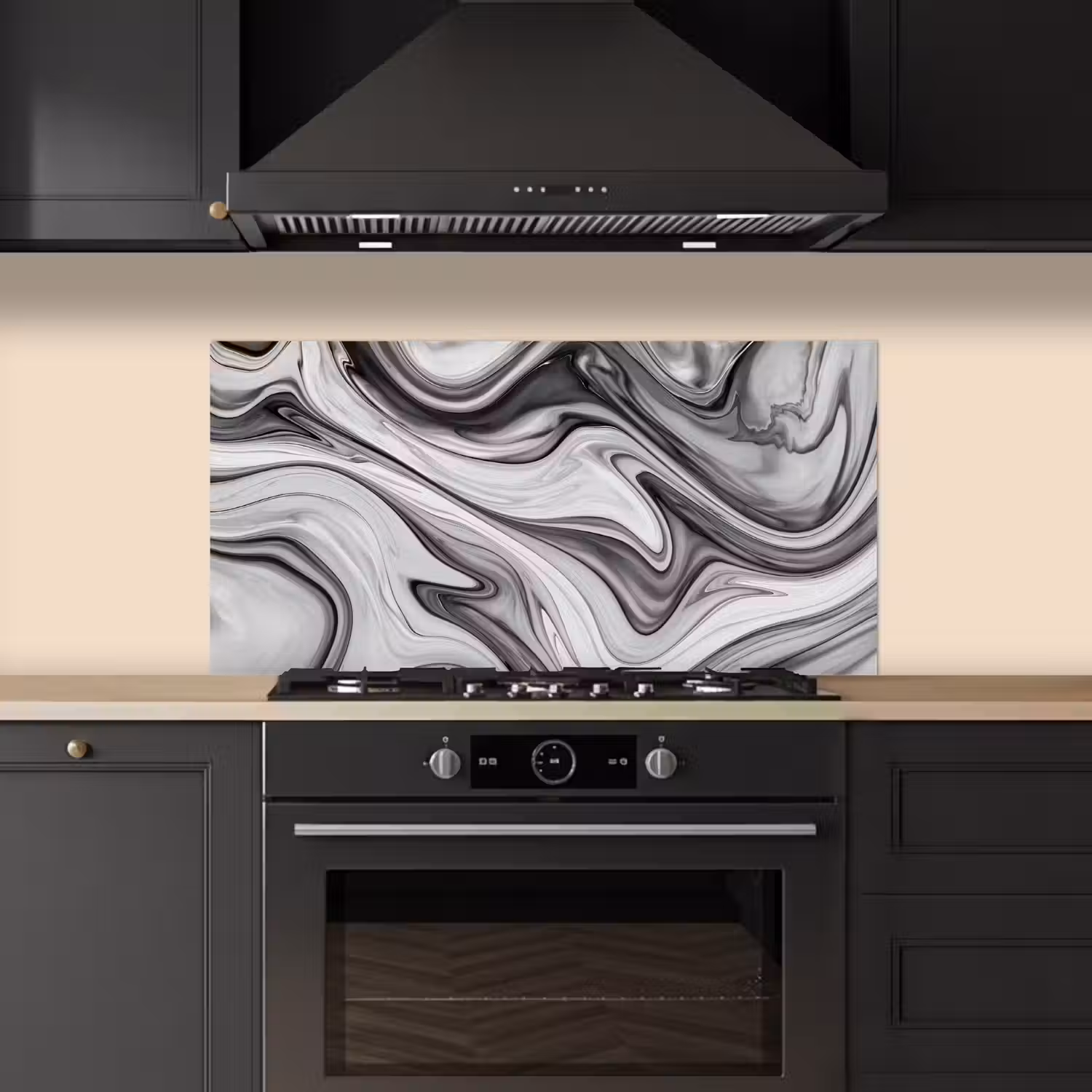 Marmer - Patronen - Grijs - Marmerlook - Zwart keuken achterwand spatscherm middel -sfeer1