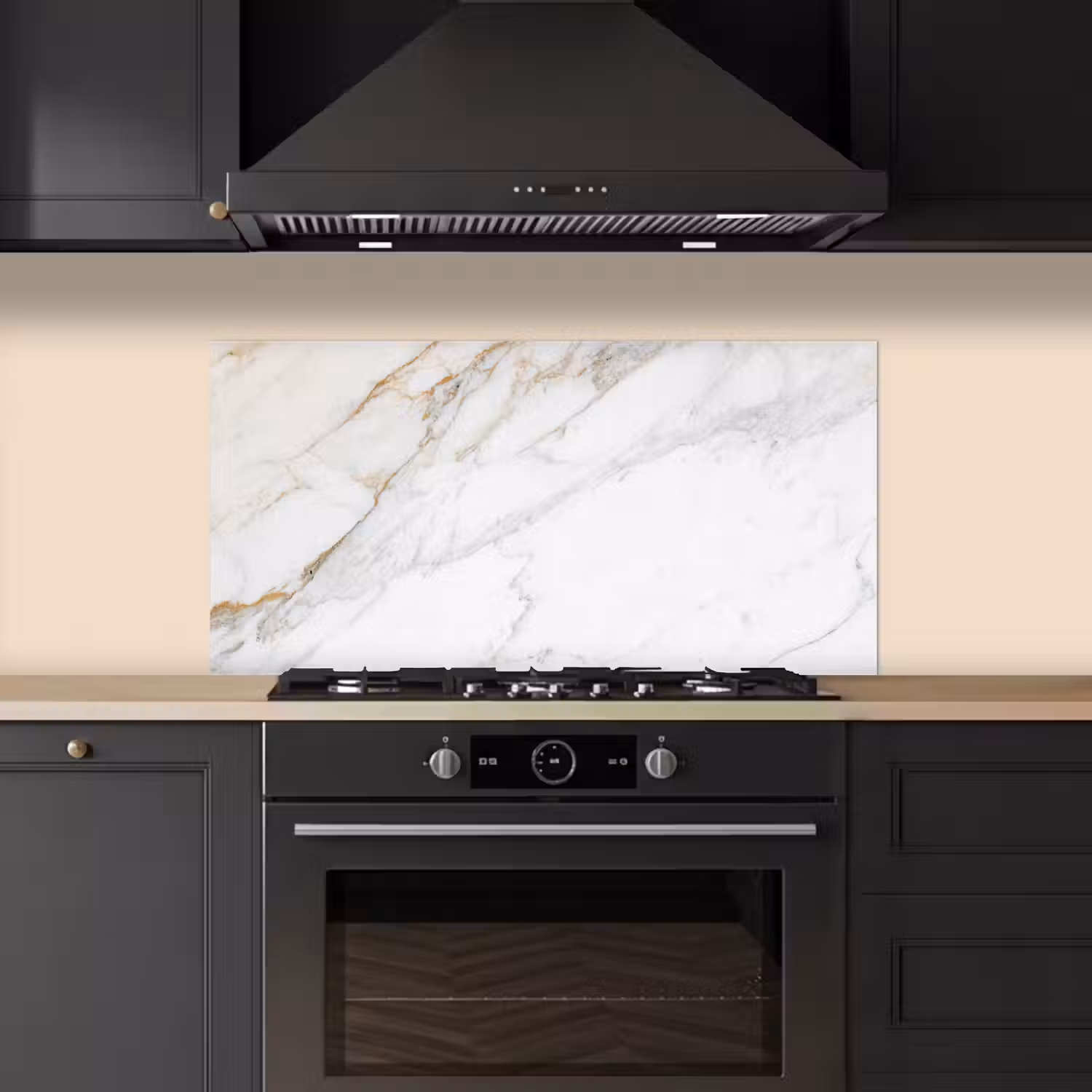Marmer - Steen - Wit - Goud - Marmerlook - Steen - Luxe keuken achterwand spatscherm middel -sfeer1