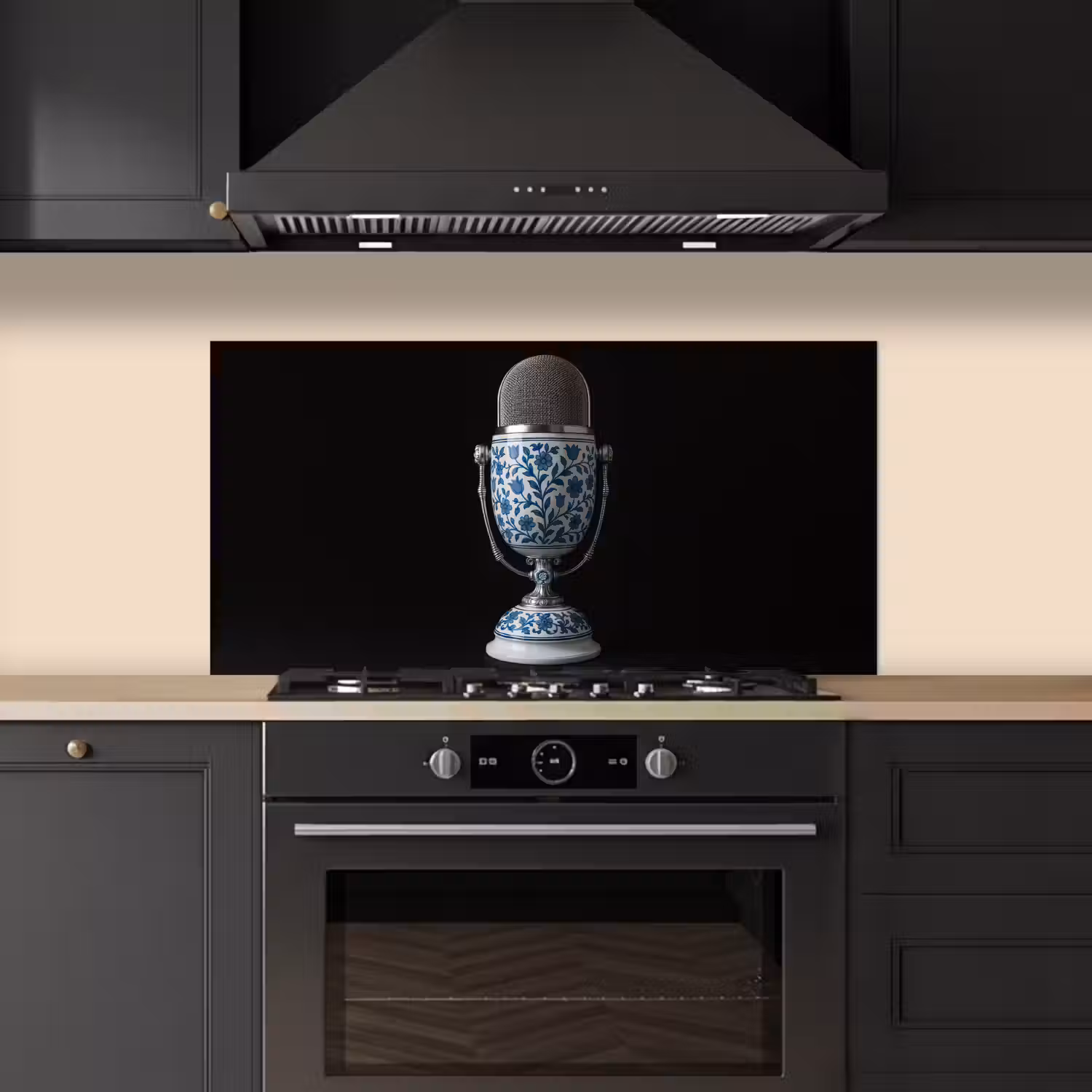 Microfoon - Delfts blauw - Muziek keuken achterwand spatscherm middel -sfeer1