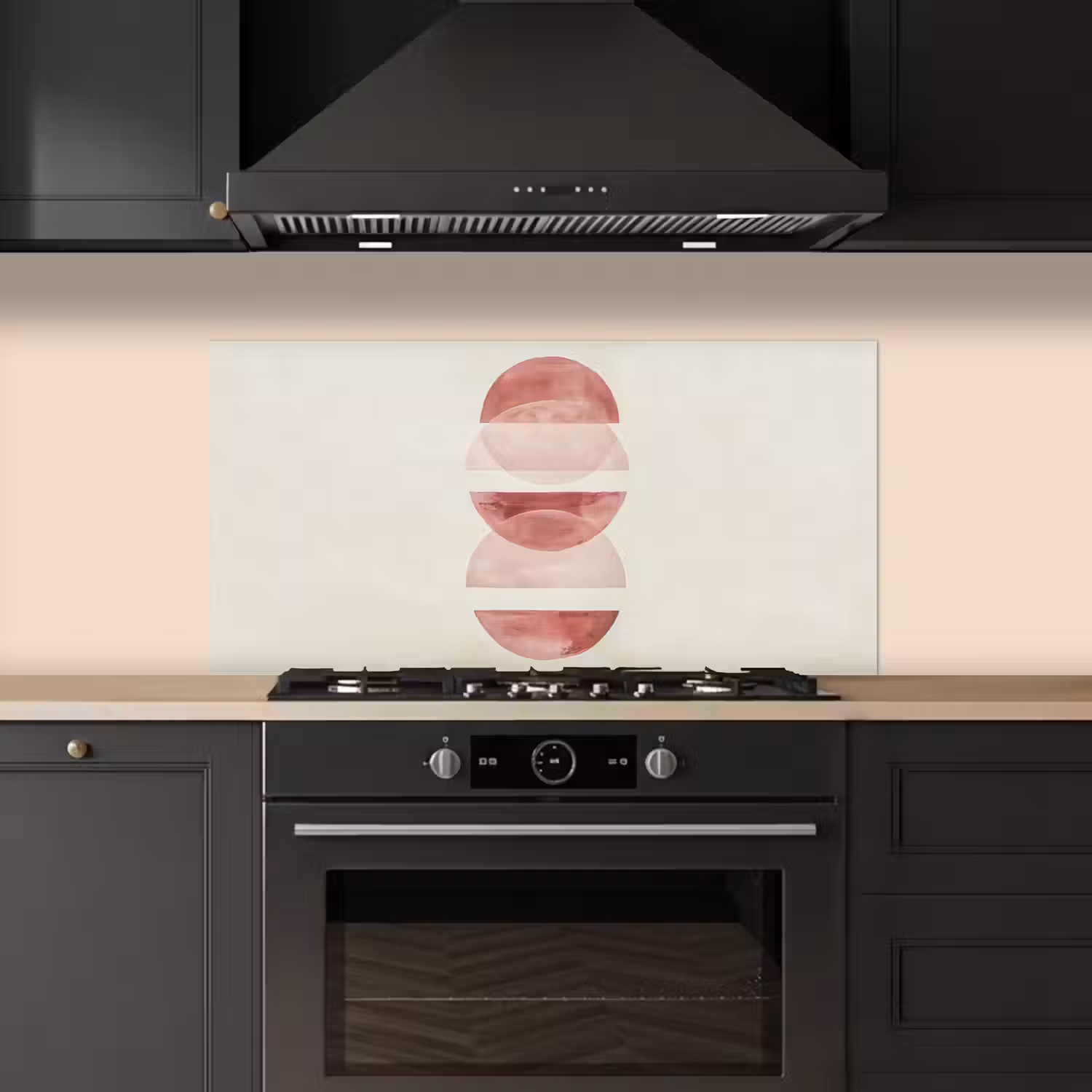Minimalistisch - Cirkels - Roze keuken achterwand spatscherm middel -sfeer1