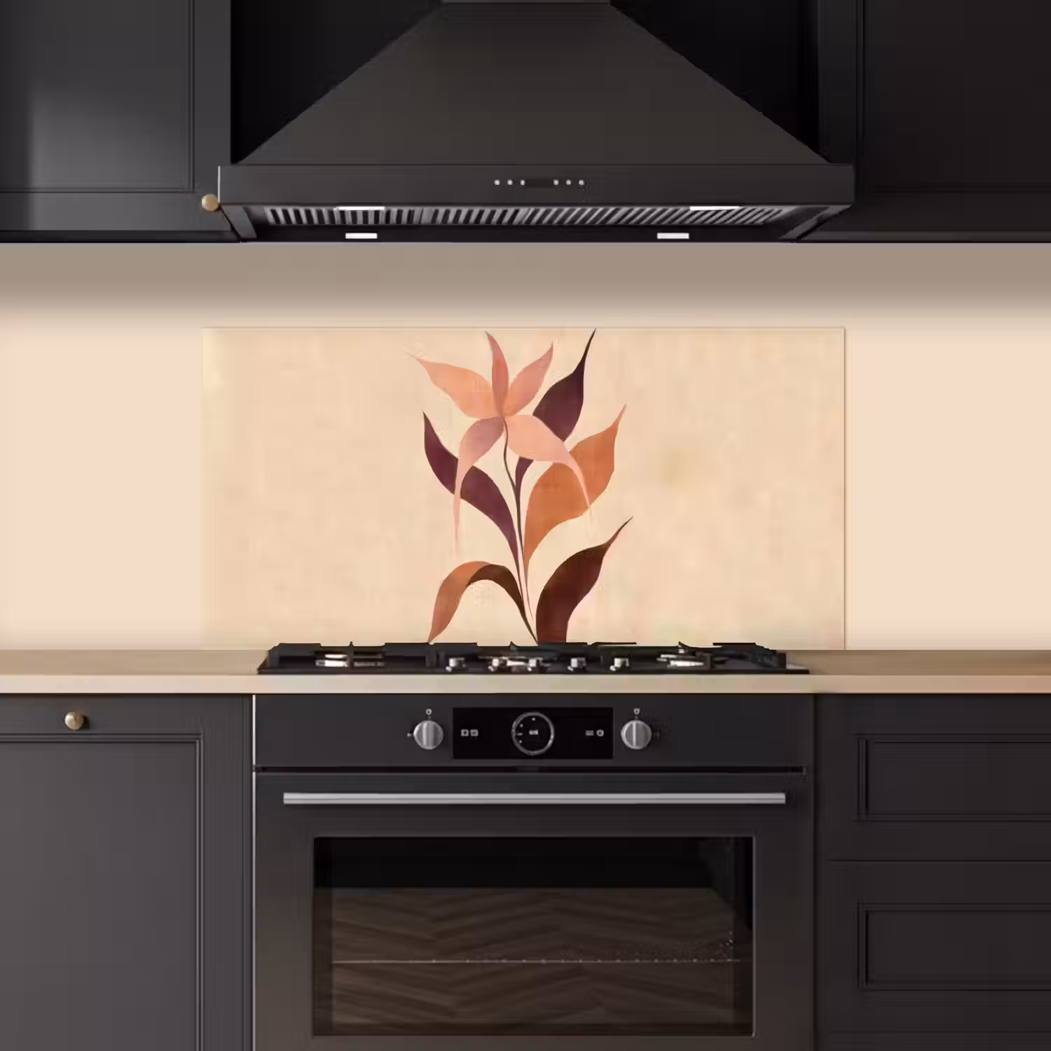 Minimalistisch - Bloem - Bladeren - Beige keuken achterwand spatscherm middel -sfeer1
