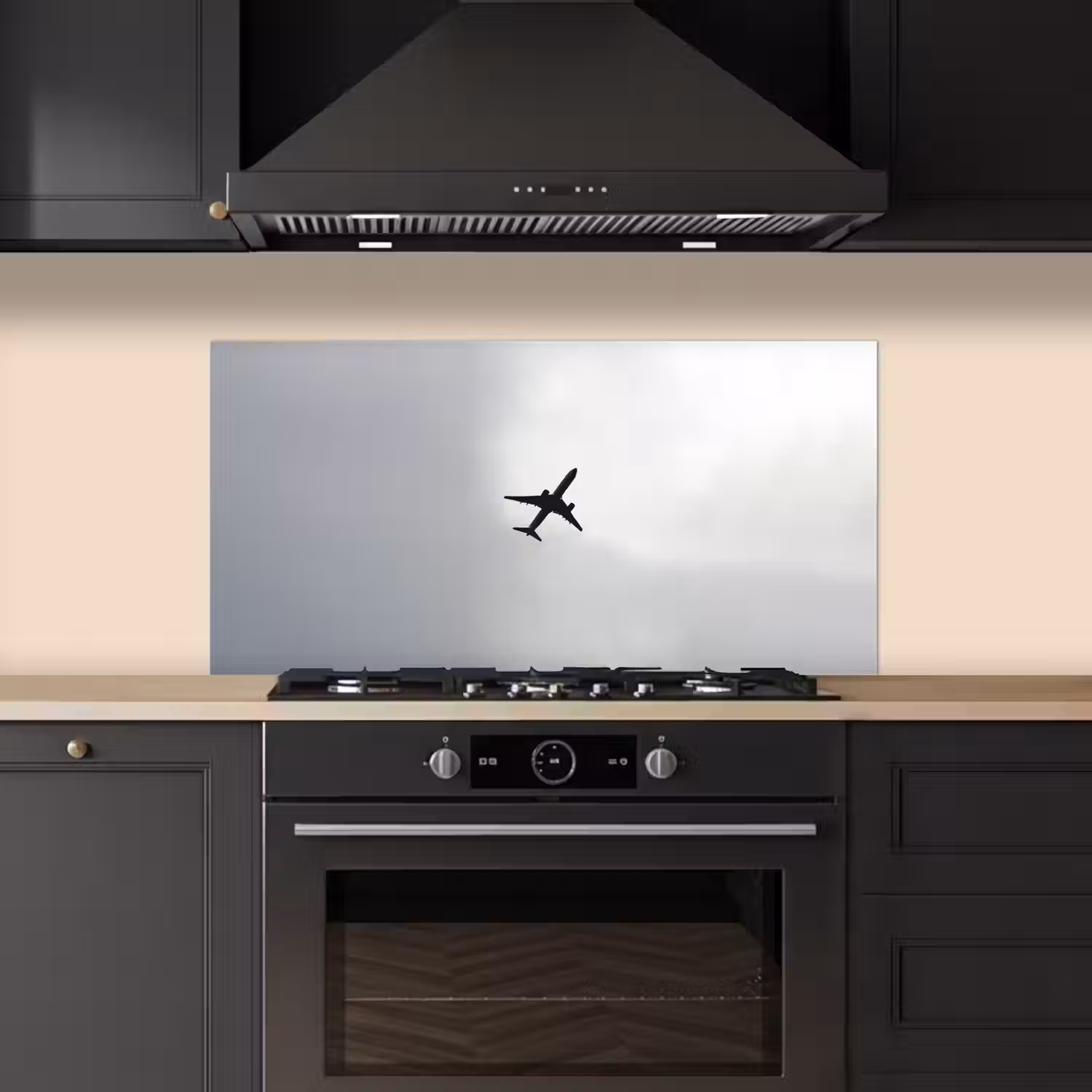 Minimalistisch - Silhouet - Zwart - Vliegtuig keuken achterwand spatscherm middel -sfeer1