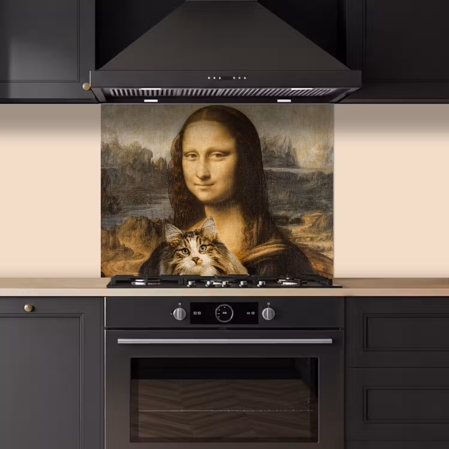 Mona Lisa - Kat - Leonardo da Vinci - Vintage - Kunstwerk - Oude meesters - Schilderij keuken achterwand spatscherm middel -sfeer1