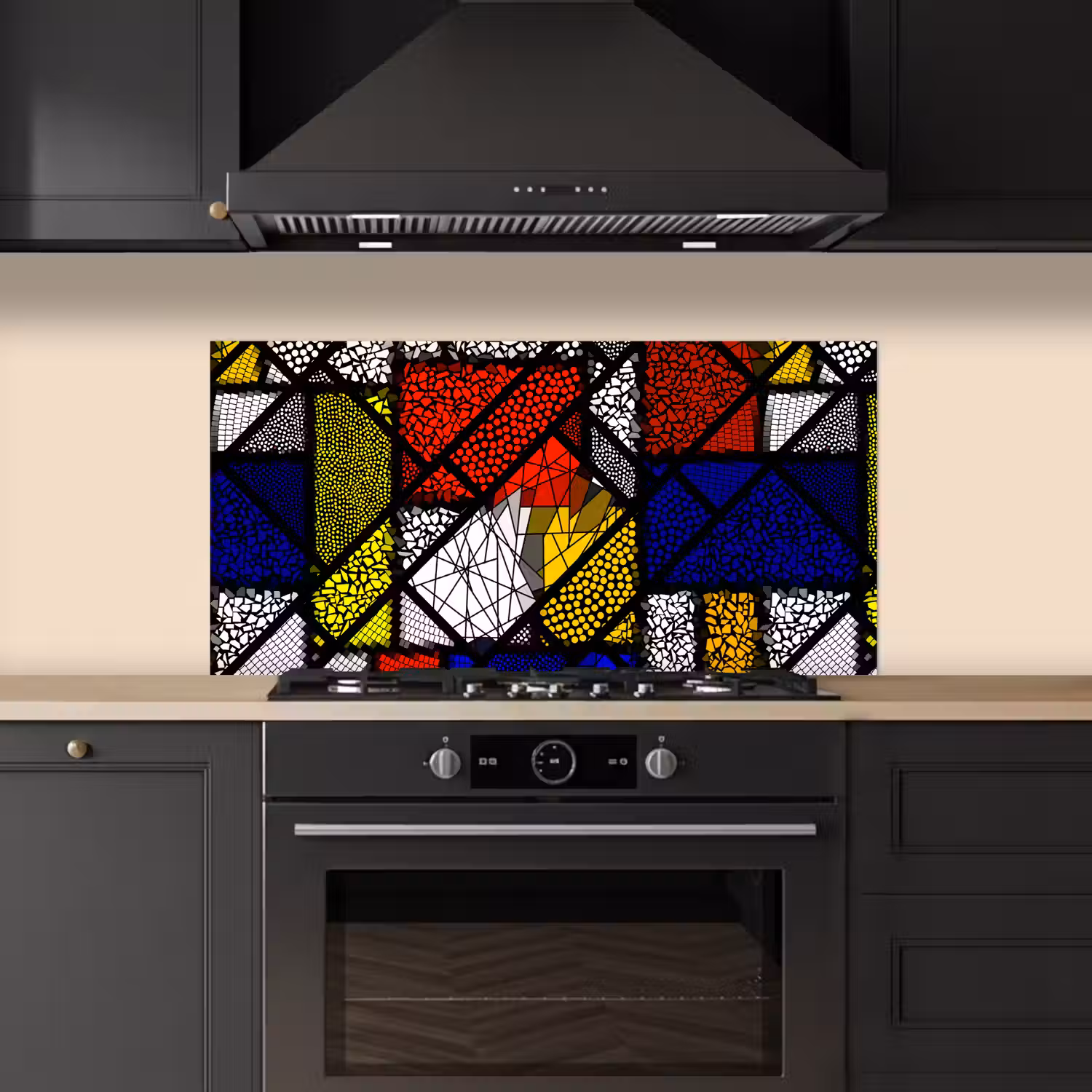 Mondriaan - Glas in lood - Oude Meesters - Kunstwerk - Abstract - Schilderij keuken achterwand spatscherm middel -sfeer1