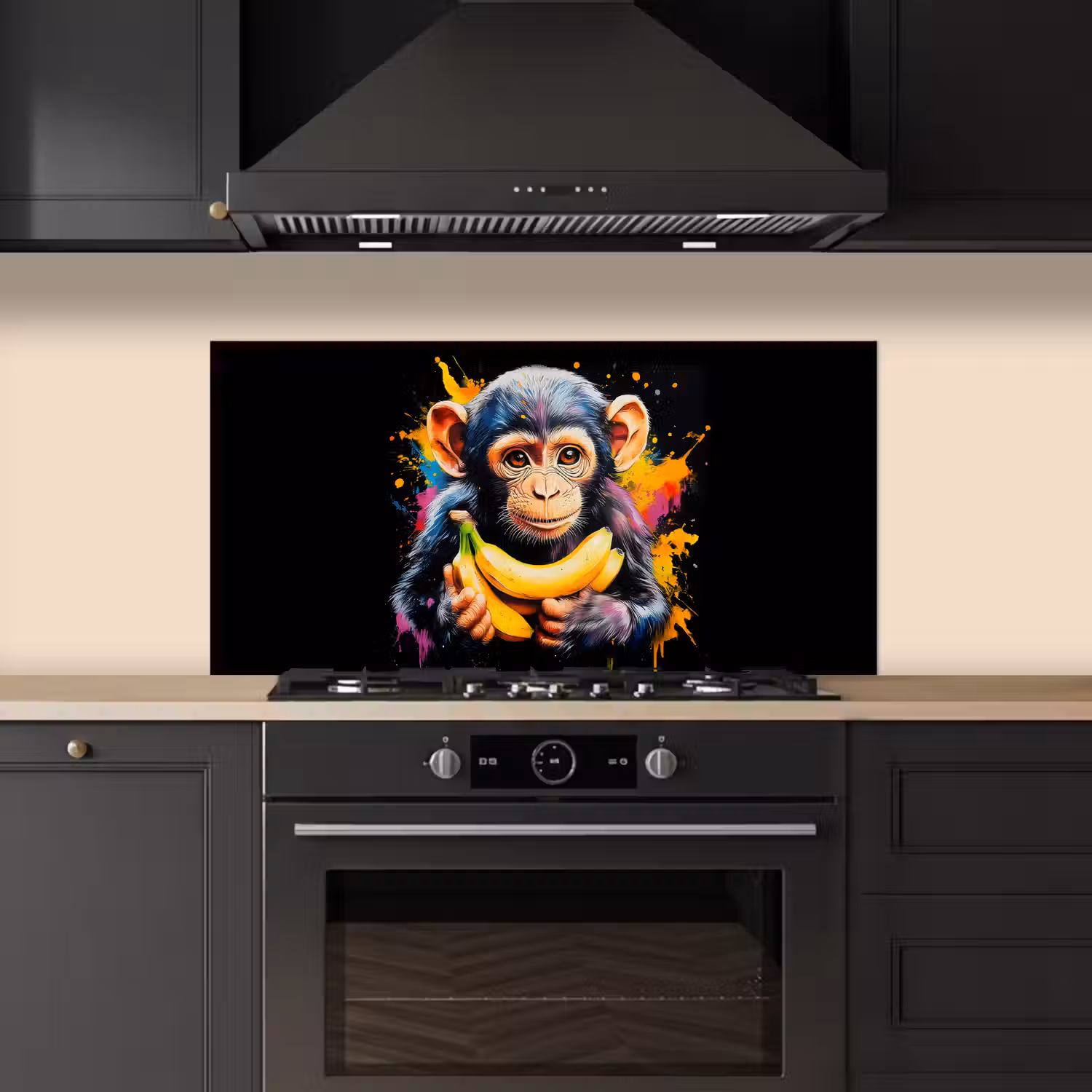 Aap - Graffiti - Kleurrijk - Bananen - Modern keuken achterwand spatscherm middel -sfeer1