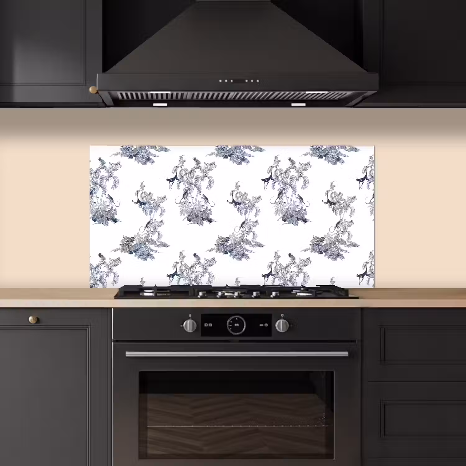 Aap - Palmboom - Blauw keuken achterwand spatscherm middel 899 -sfeer1
