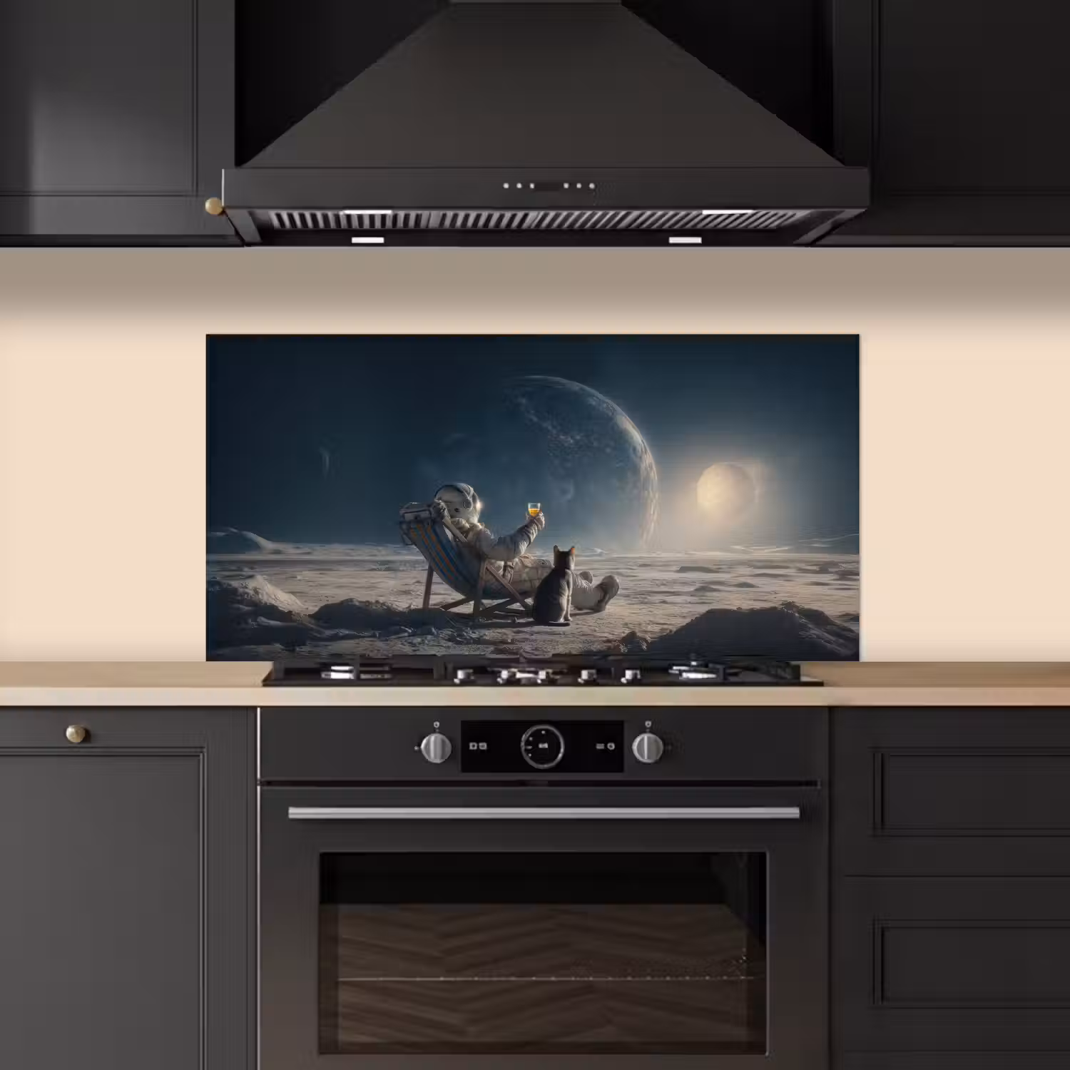 Maan - Kat - Astronaut - Ruimte keuken achterwand spatscherm middel -sfeer1