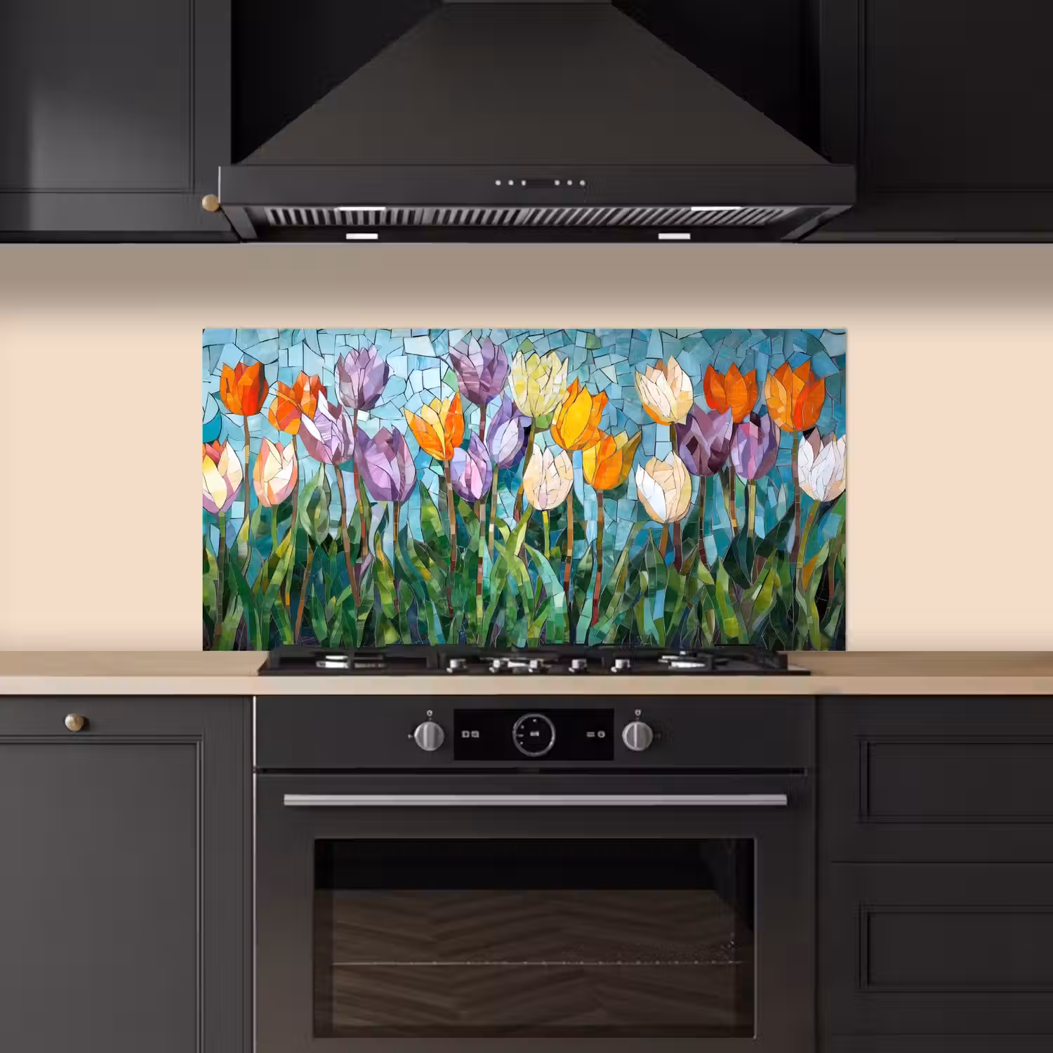Mozaïek - Veld - Tulpen - Kleurrijk keuken achterwand spatscherm middel -sfeer1