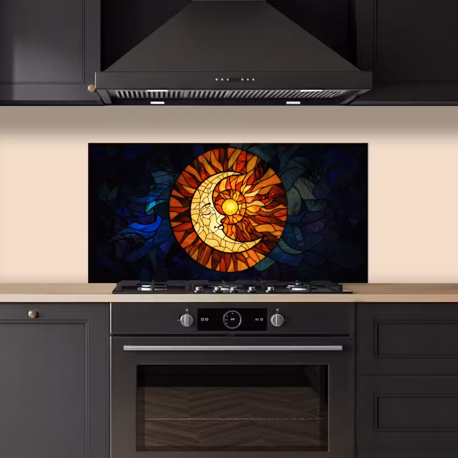 Mozaïek - Glas - Maan - Donkerblauw keuken achterwand spatscherm middel -sfeer1