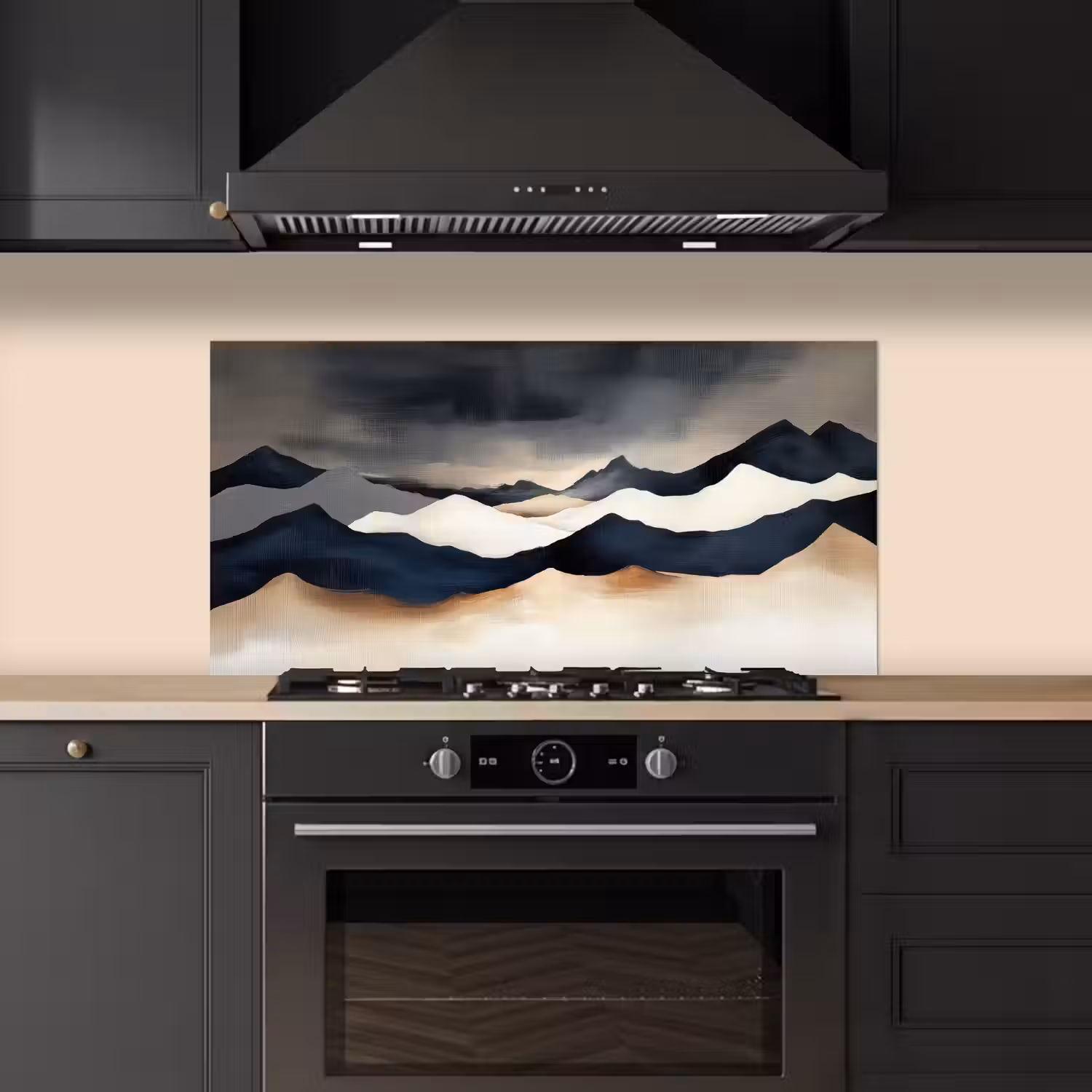 Bergen - Donkerblauw - Landschap keuken achterwand spatscherm middel -sfeer1
