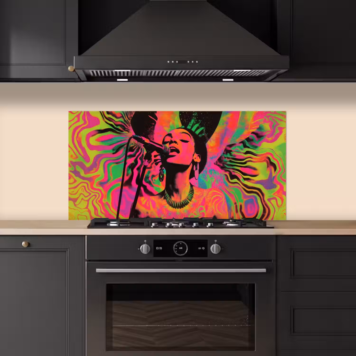 Neon - Vrouw - Microfoon keuken achterwand spatscherm middel -sfeer1