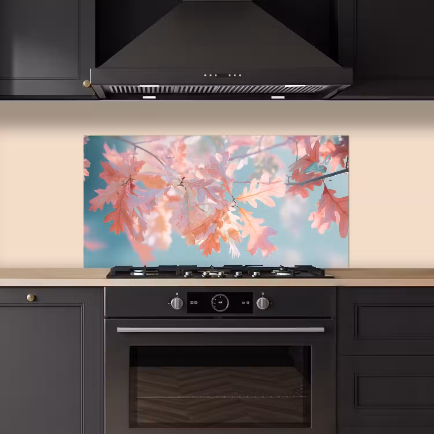Eikenbladeren - Takken - Roze keuken achterwand spatscherm middel -sfeer1