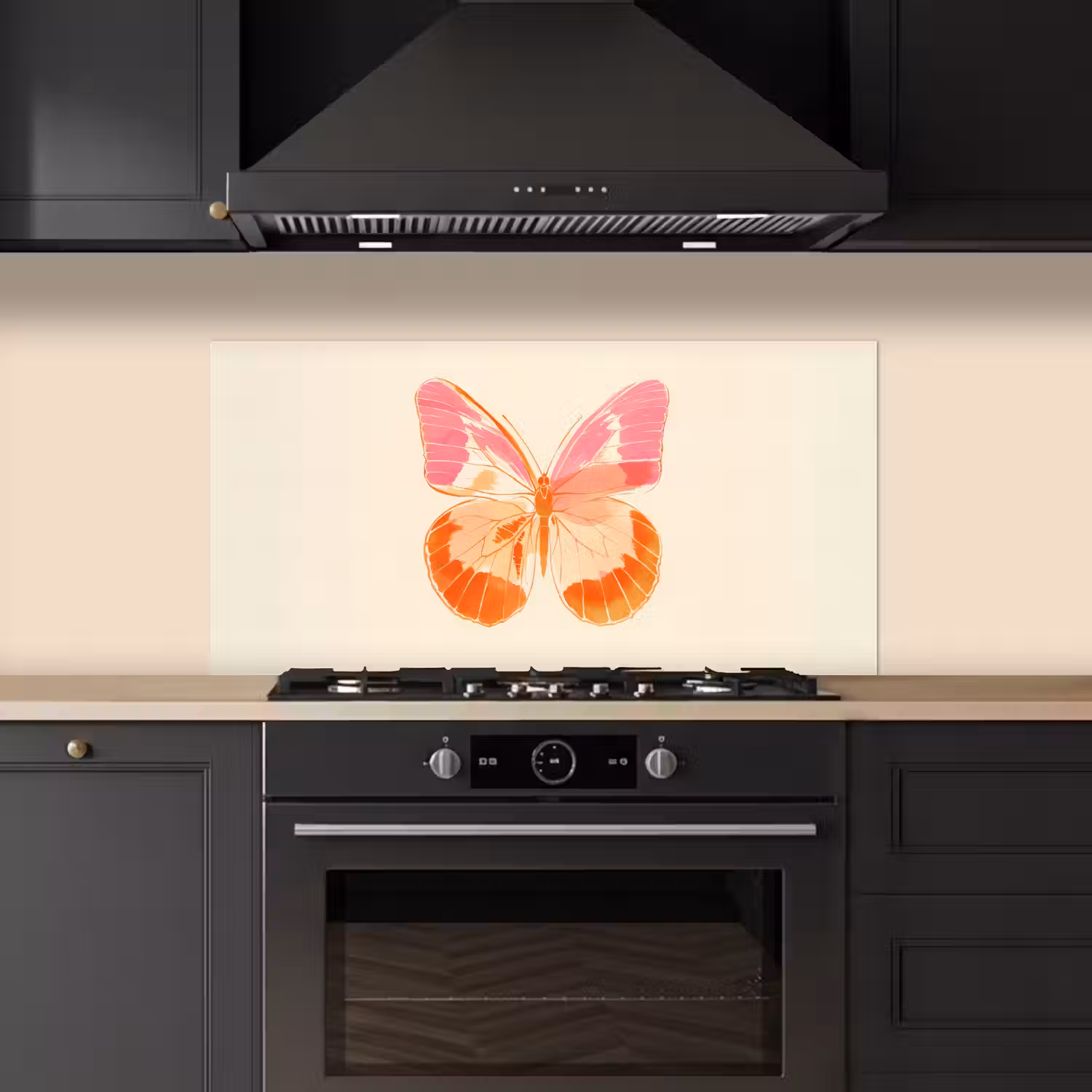 Oranje - Vlinder - Minimalistisch keuken achterwand spatscherm middel -sfeer1