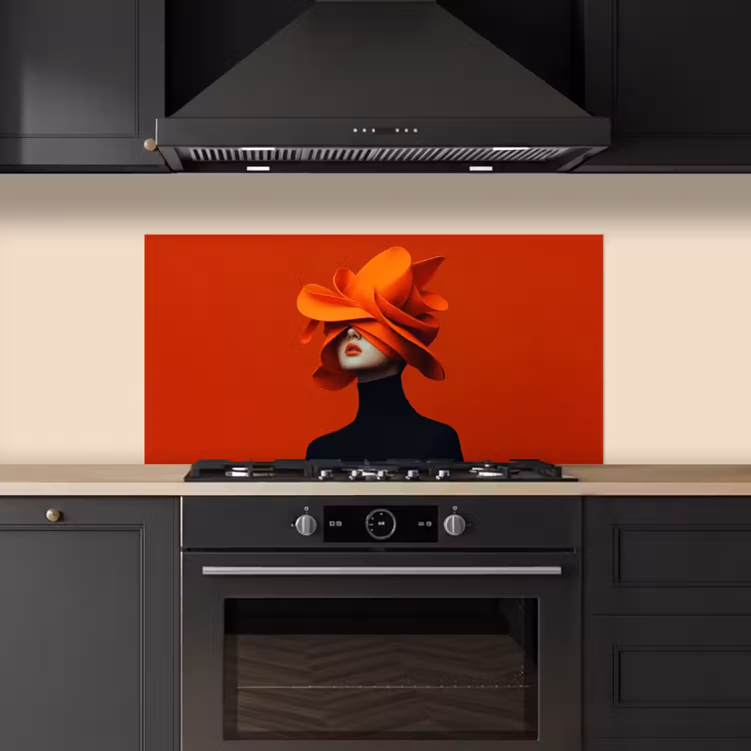 Oranje - Hoed - Vrouw keuken achterwand spatscherm middel -sfeer1