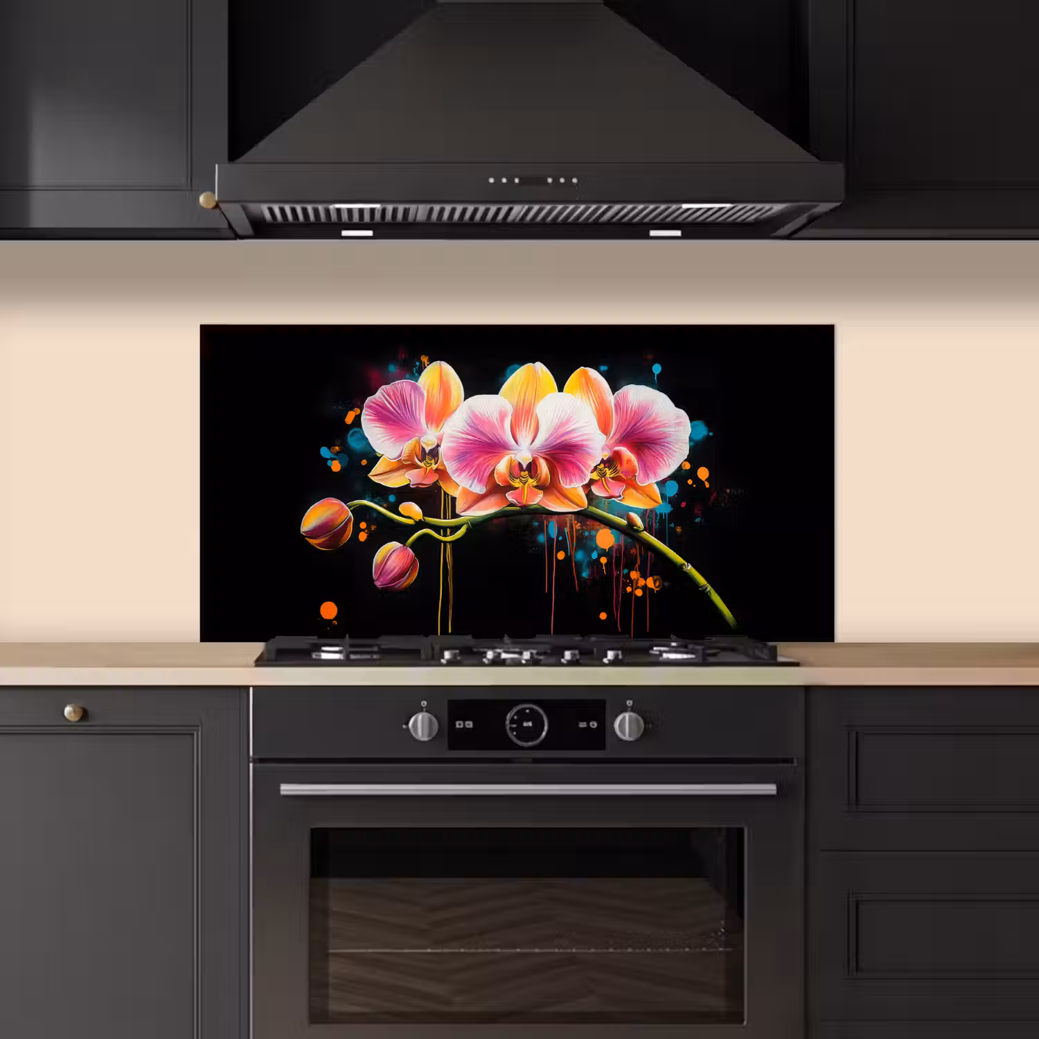 Orchidee - Graffiti - Kleurrijk - Bloemen - Abstract keuken achterwand spatscherm middel -sfeer1