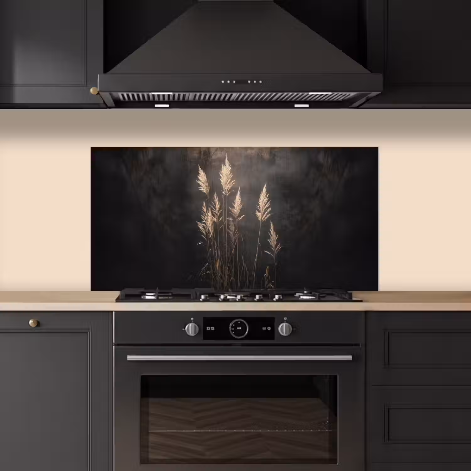 Siergras - Pluimen - Verlichting - Zwart keuken achterwand spatscherm middel -sfeer1