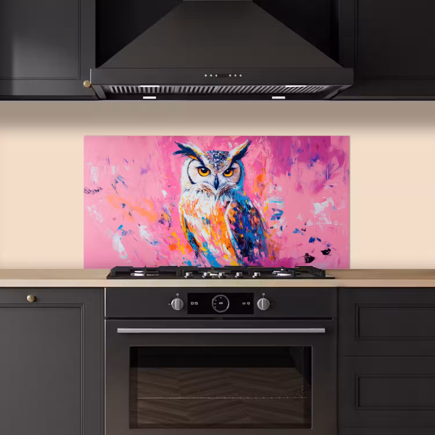Uil - Roze - Blauw - Verf - Abstract keuken achterwand spatscherm middel -sfeer1