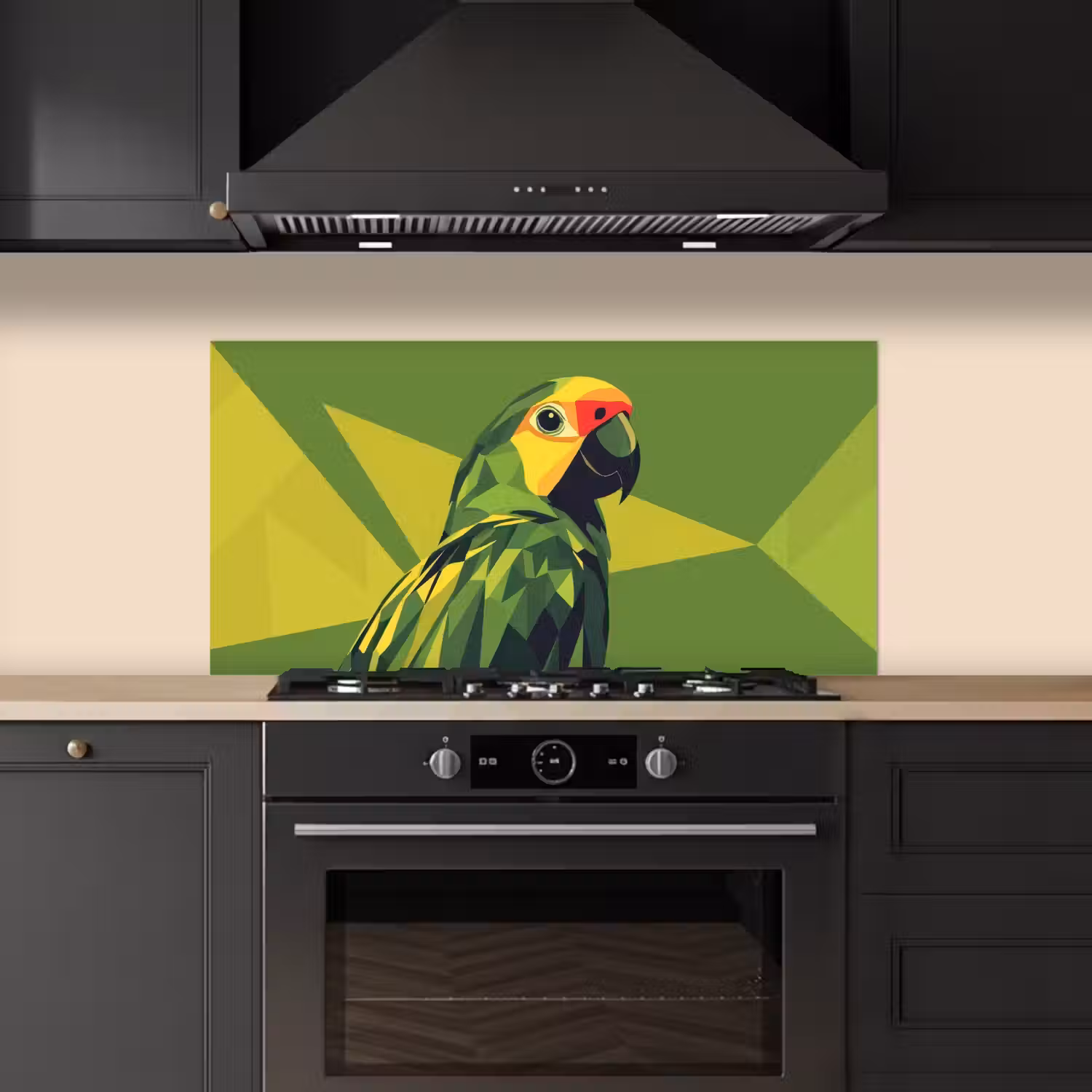 Papegaai - Groen - Snavel - Abstract keuken achterwand spatscherm middel -sfeer1