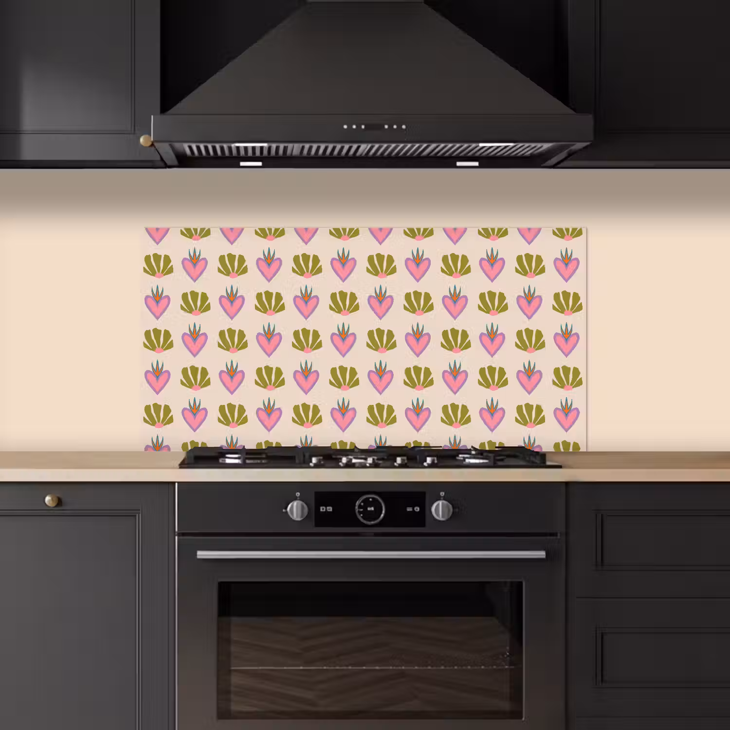 Patroon - Beige - Hartjes - Bloemen keuken achterwand spatscherm middel 899 -sfeer1