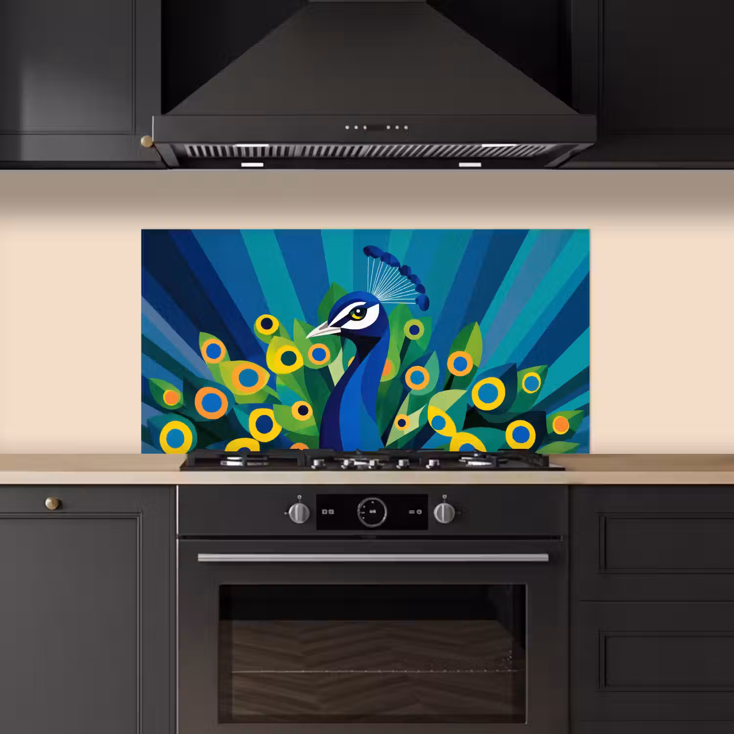 Pauw - Cirkels - Blauw keuken achterwand spatscherm middel -sfeer1