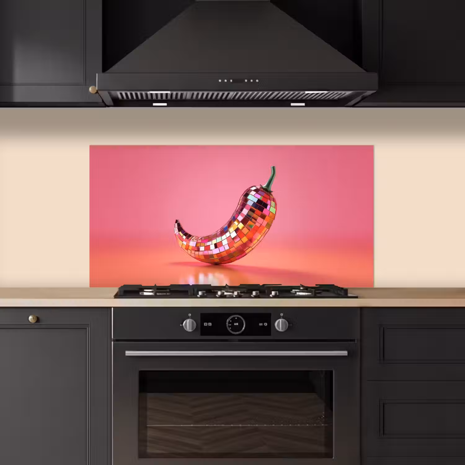 Peper - Disco - Rood - Glitter keuken achterwand spatscherm middel -sfeer1