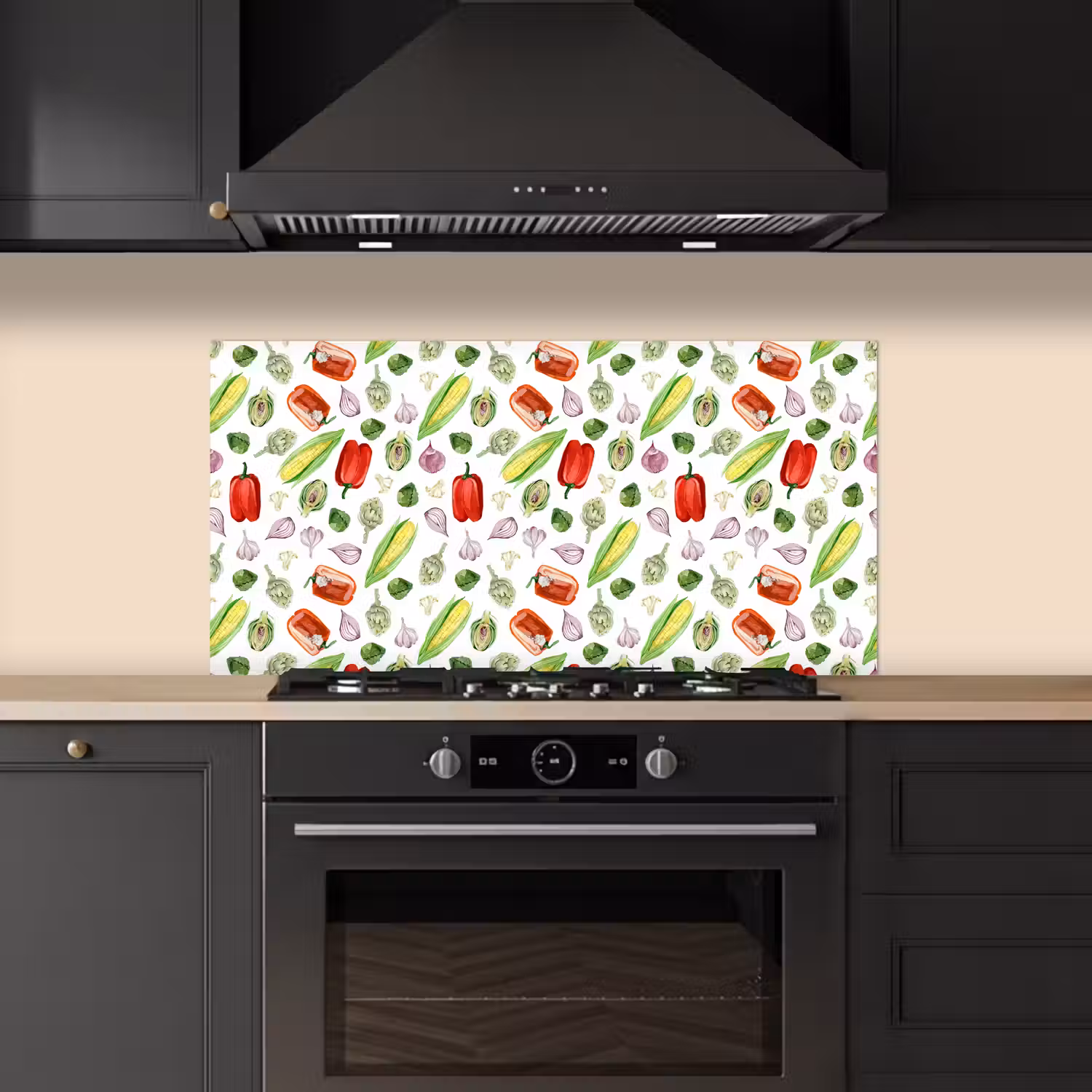 Paprika - Maïs - Patroon - Groente keuken achterwand spatscherm middel 899 -sfeer1