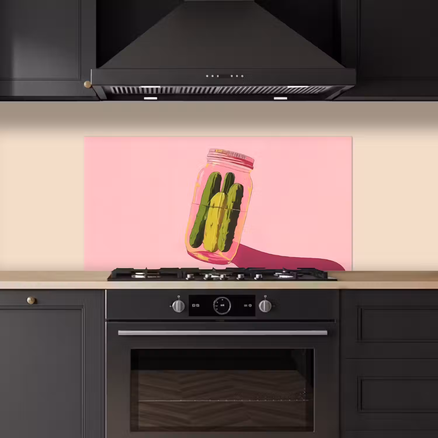 Augurken - Pot - Schaduw - Roze keuken achterwand spatscherm middel -sfeer1