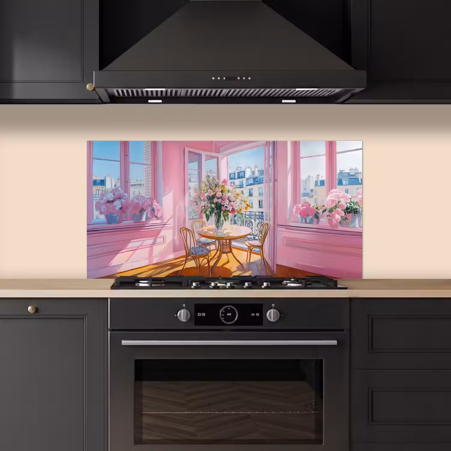Pink - City - Bloemen keuken achterwand spatscherm middel -sfeer1
