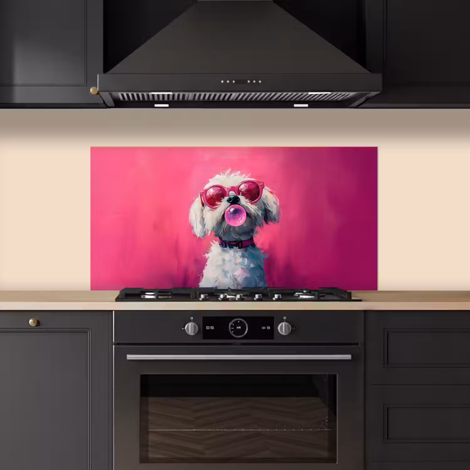 Pink - Hond - Bubbel keuken achterwand spatscherm middel -sfeer1