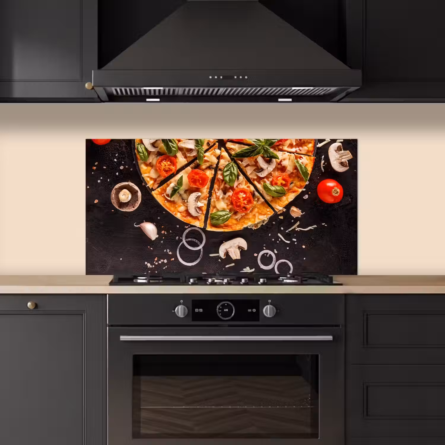 Pizza - Groente - Kruiden - Keuken - Industrieel keuken achterwand spatscherm middel -sfeer1