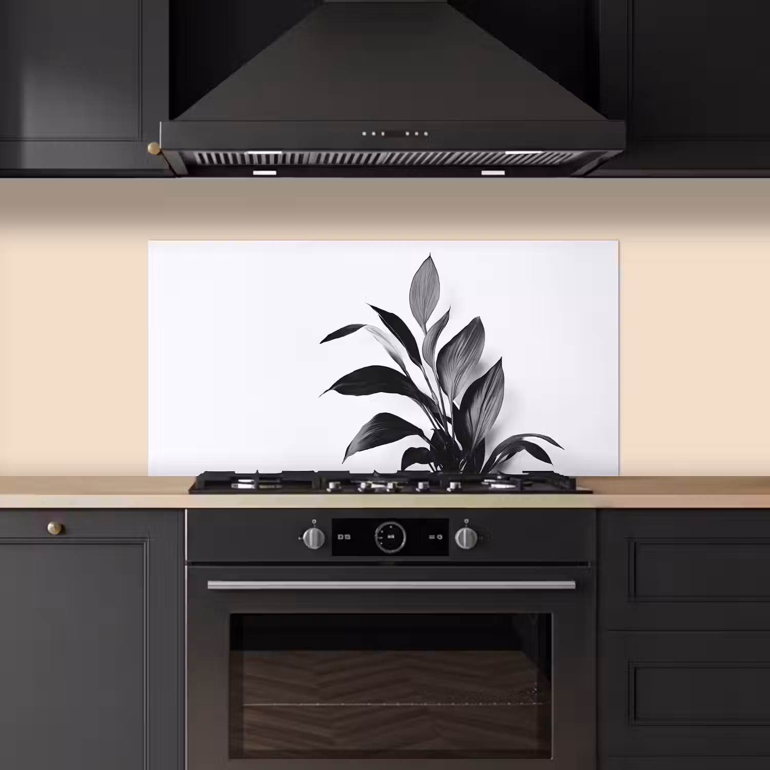 Plant - Bladeren - Minimalistisch - Zwart keuken achterwand spatscherm middel -sfeer1