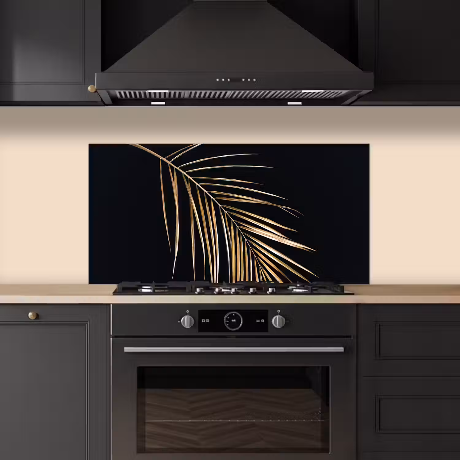 Planten - Goud - Zwart - Bladeren - Luxe keuken achterwand spatscherm middel -sfeer1