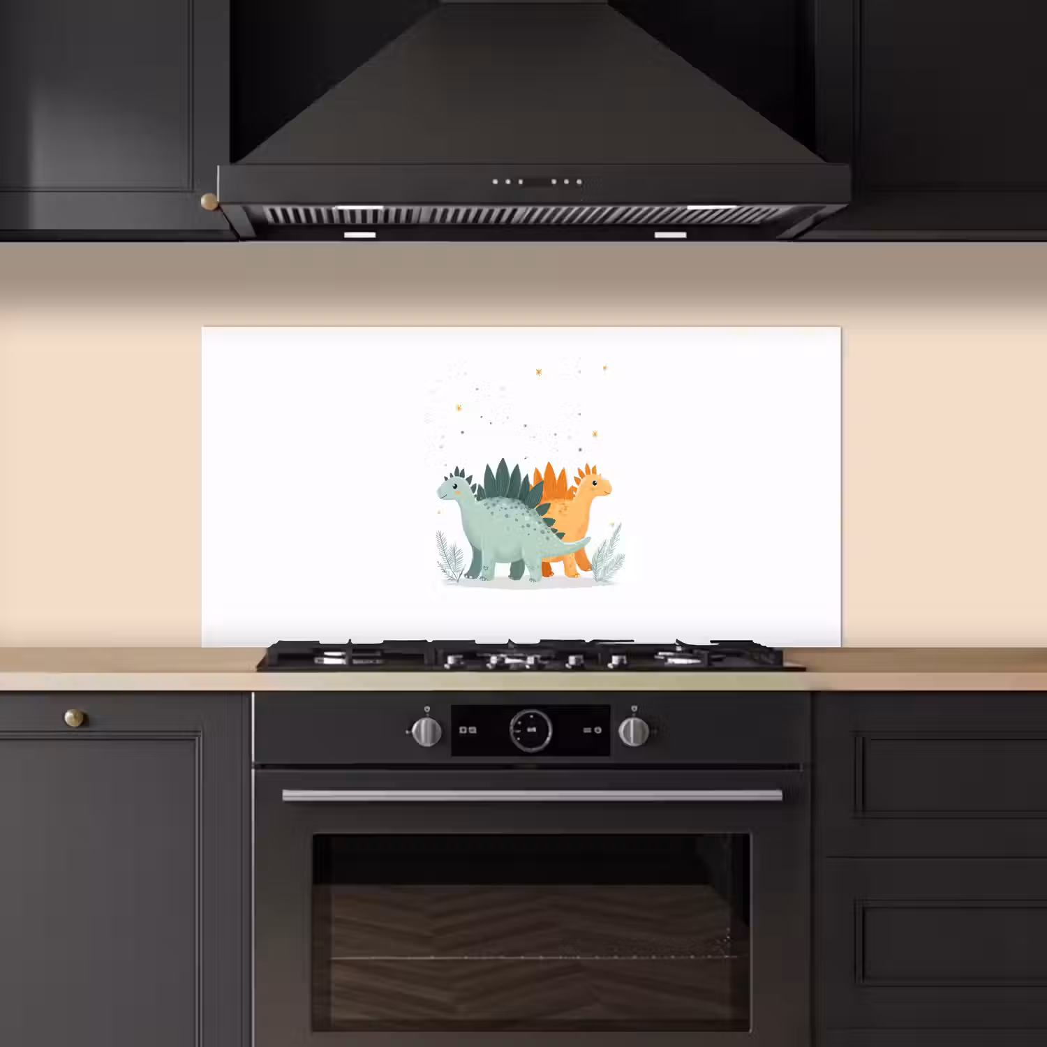 Planten - Sterren - Dinosaurussen - Oranje keuken achterwand spatscherm middel -sfeer1