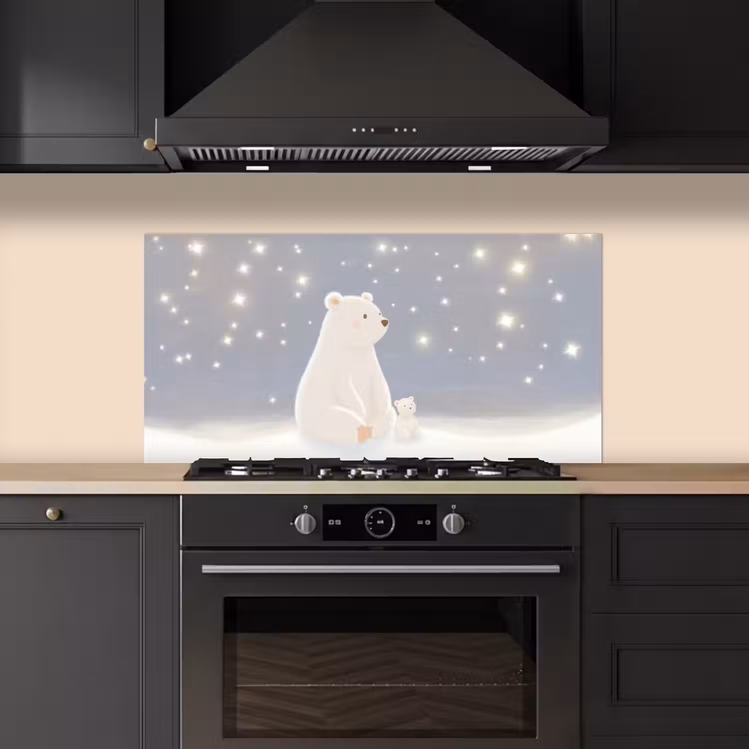 Ijsbeer - Sneeuw - Sterren - Blauw keuken achterwand spatscherm middel -sfeer1