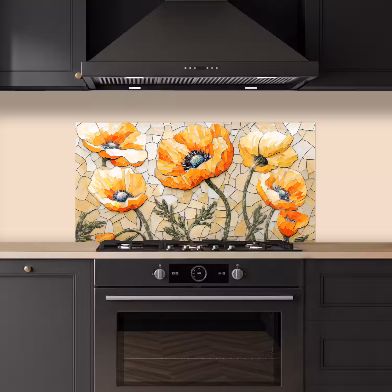 Klaprozen - Oranje - Mozaïek - Bladeren keuken achterwand spatscherm middel -sfeer1