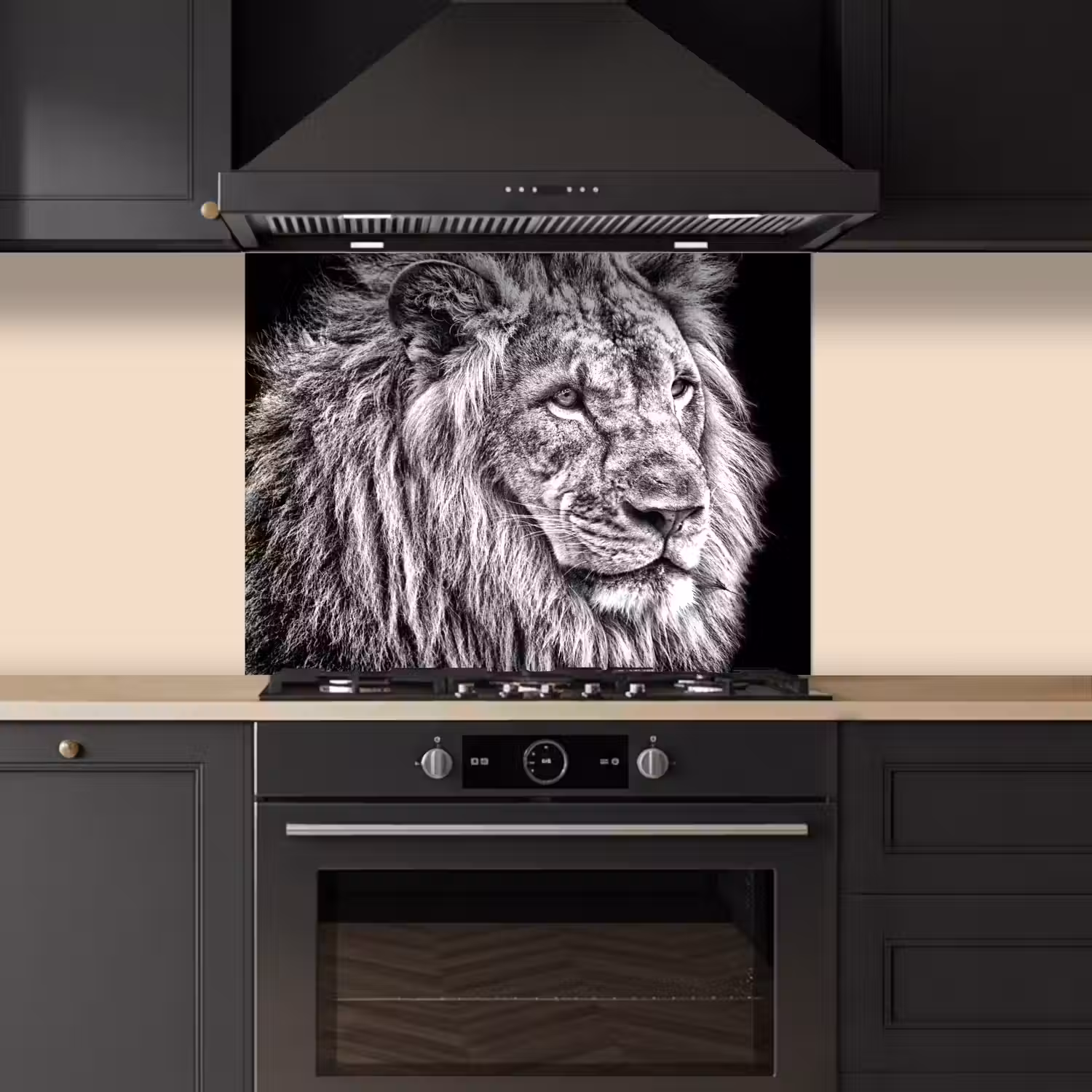 Portret - Leeuw - Zwart wit keuken achterwand spatscherm middel -sfeer1